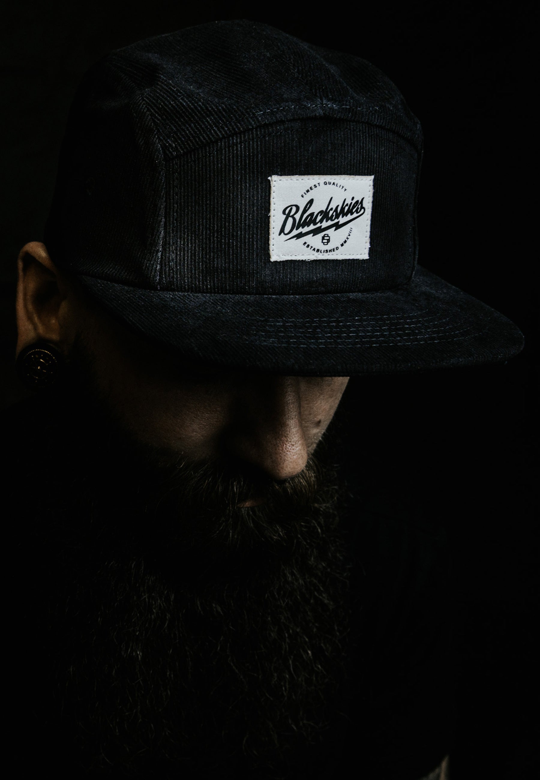 Blackskies-Ebony-5-Panel-Cap-Black-Cord-Hat-Strap-Baseball-Camp-Surf-Model