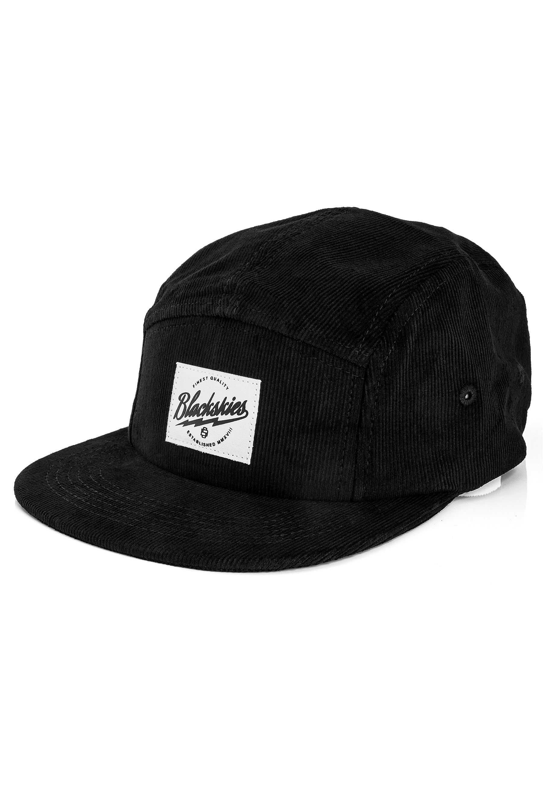 Blackskies-Ebony-5-Panel-Cap-Black-Cord-Hat-White