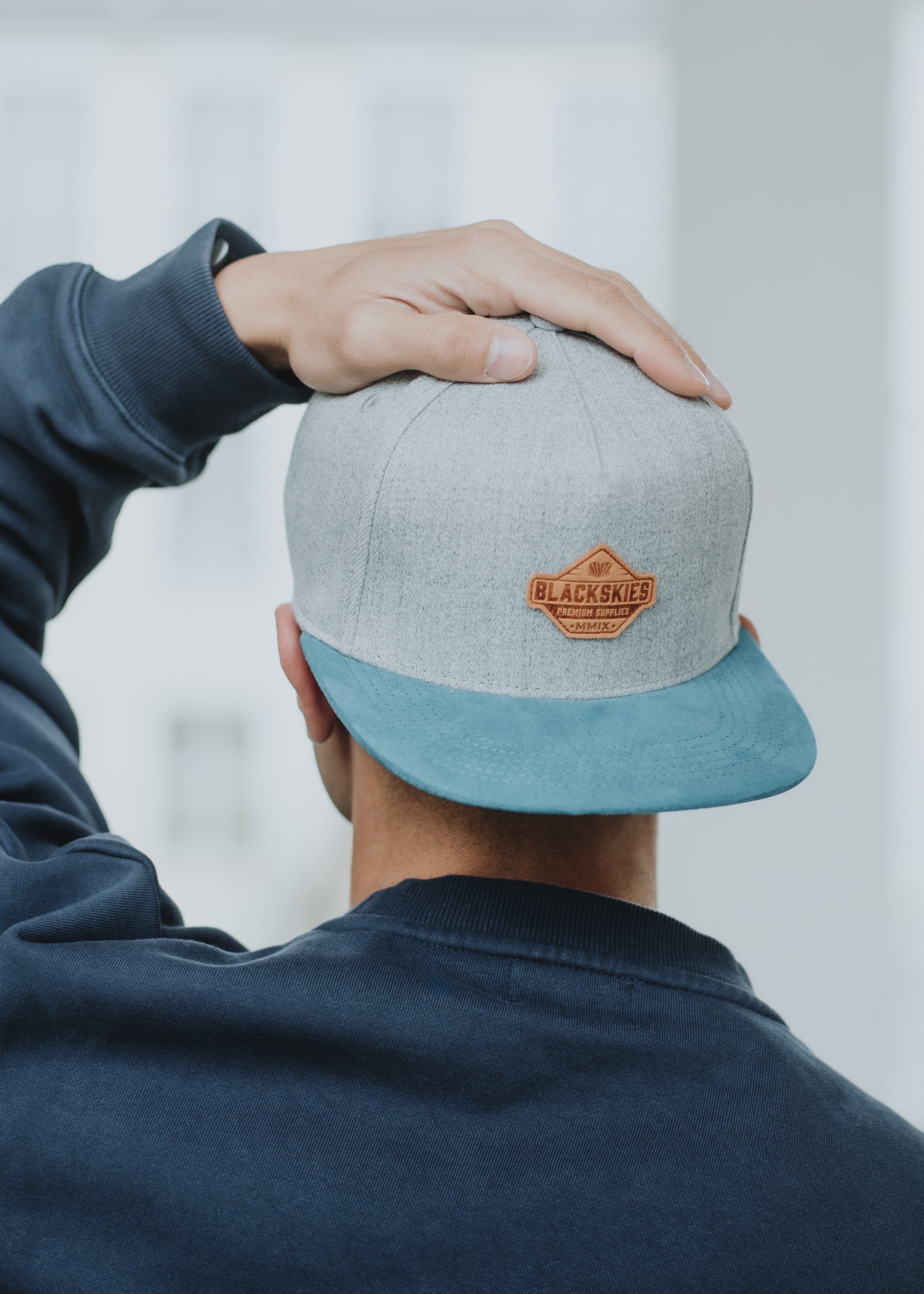 Blackskies-Essentials-Snapback-Cap-Grey-Light-blue-Light-blue-Model-2