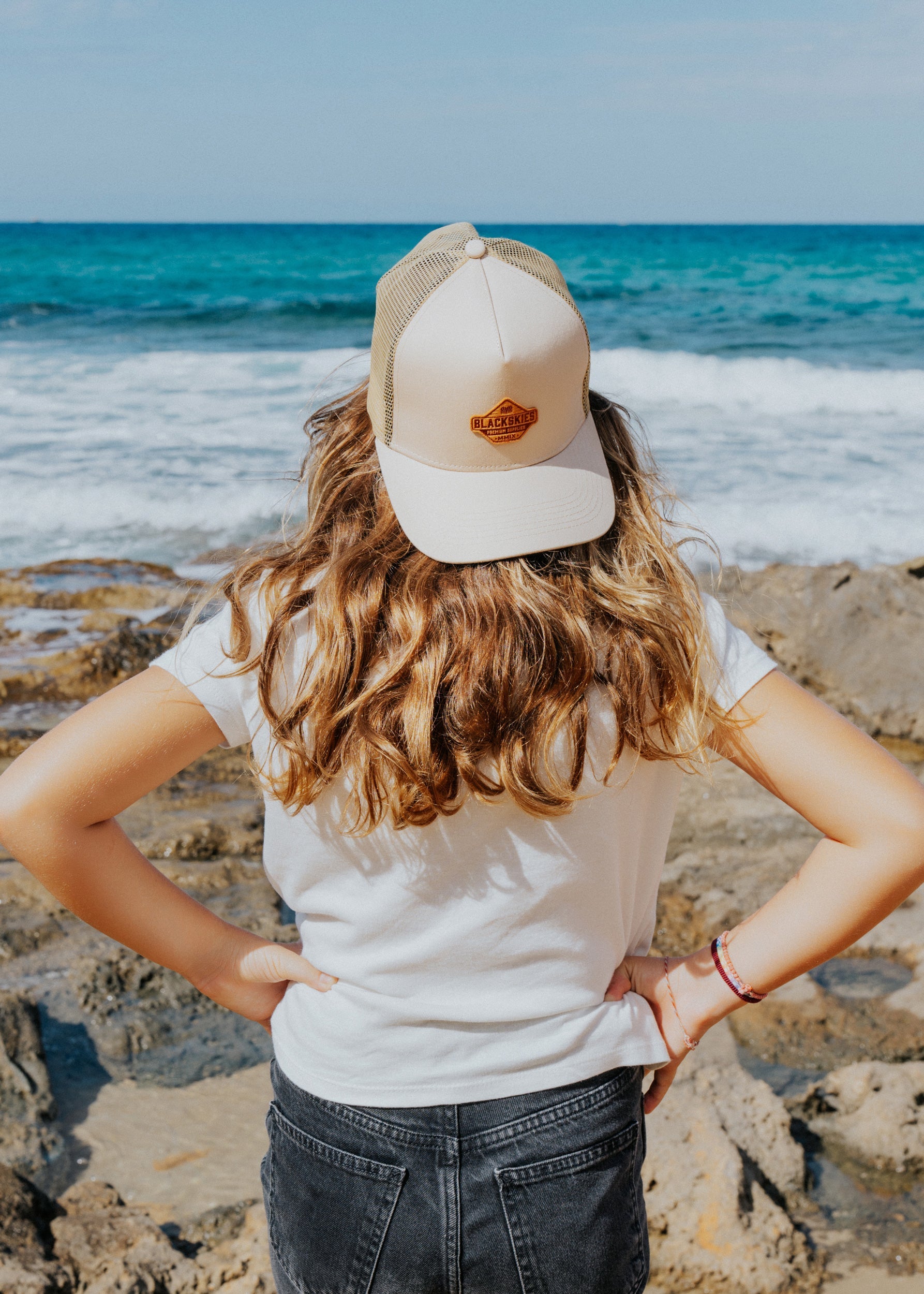 Blackskies-Essentials-Trucker-Cap-Kids-Beige-Brown-Model-3