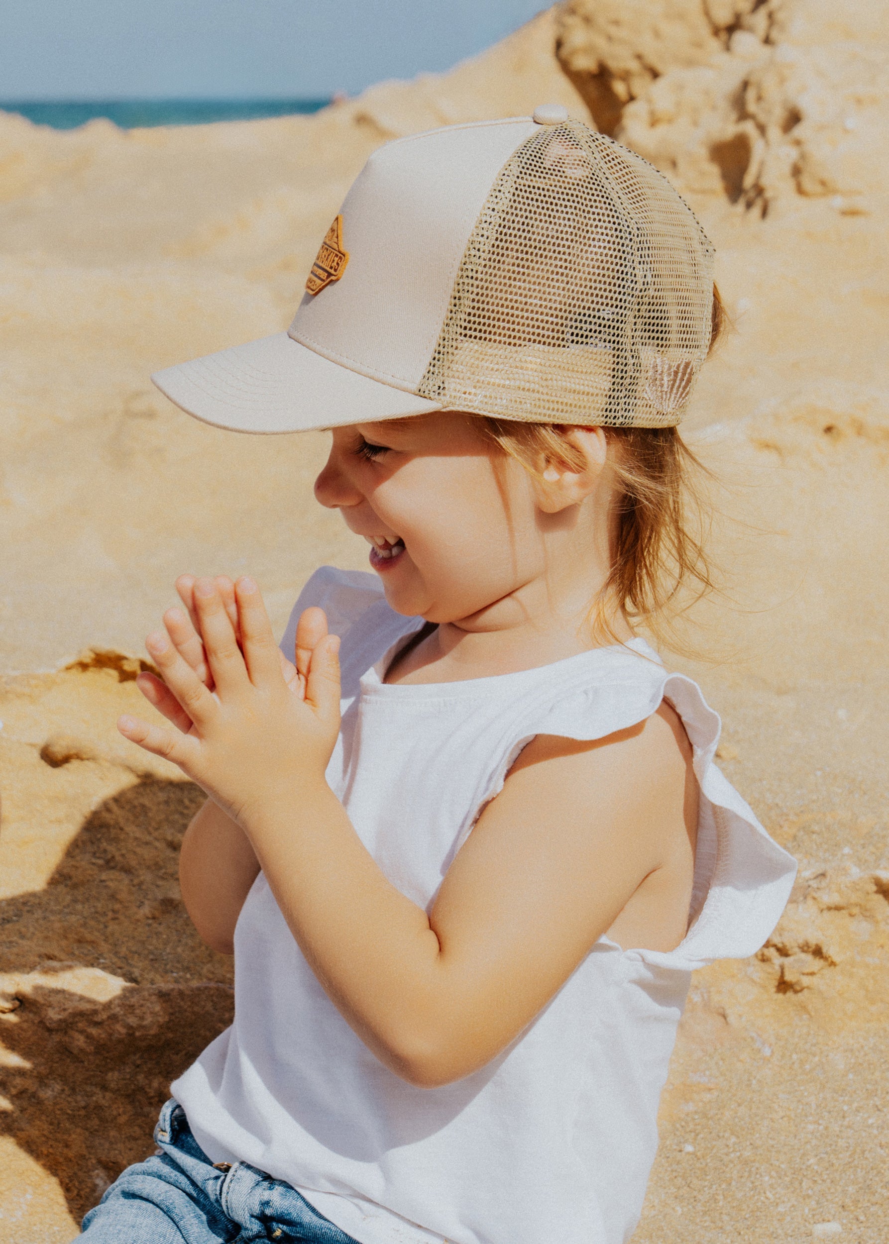 Blackskies-Essentials-Trucker-Cap-Kids-Beige-Brown-Model-4