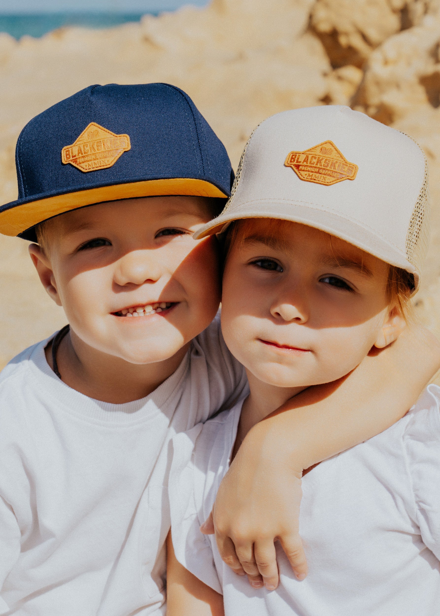 Blackskies-Essentials-Trucker-Cap-Kids-Beige-Brown-Model-5