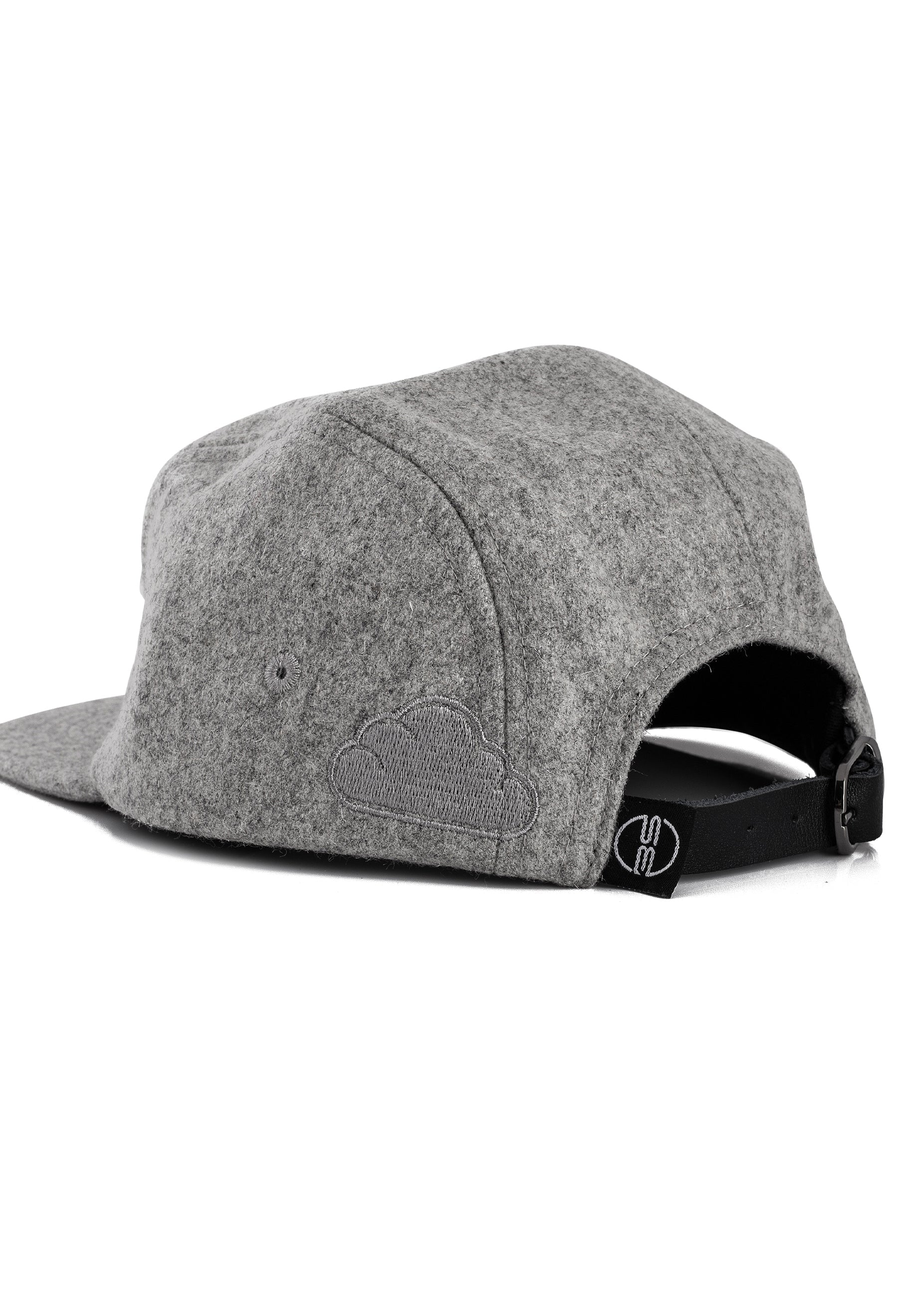 Blackskies-Glacier-5-Panel-Cap-Wool-Flannel-Grey-Arctic-Hat-Back-Strap