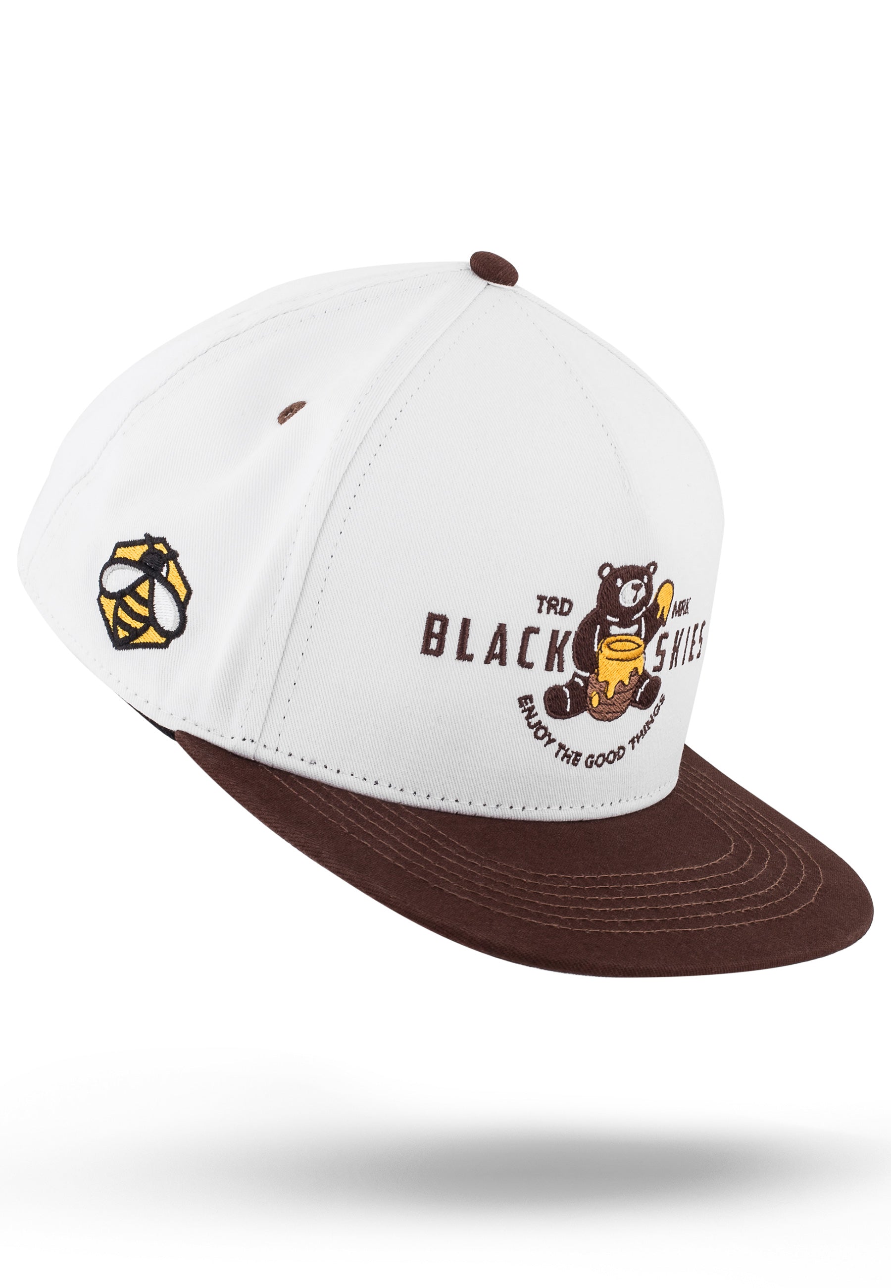 Blackskies-Good-Things-Snapback-Cap-Vol-II-Honey-Hex-Bear-Baseball-Hat-White-Brown-Specs