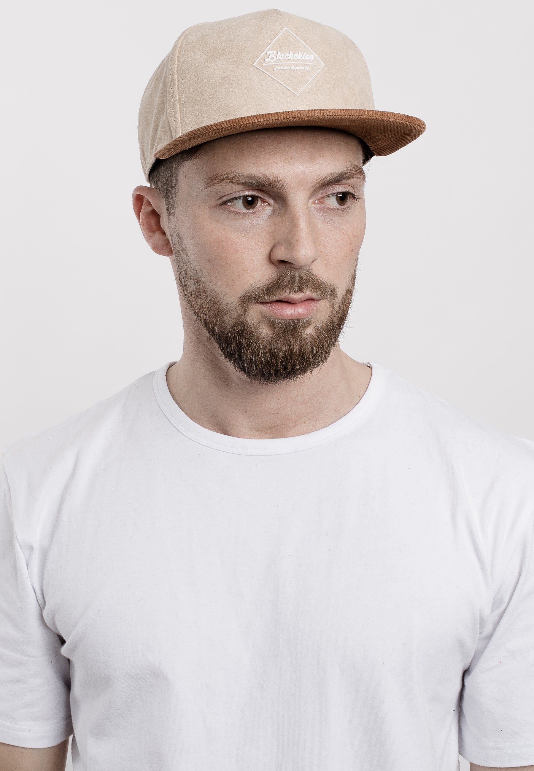Blackskies-Harthor-Snapback-Cap-Cord-Suede-Beige-Premium-Baseball-Hat-Model-2