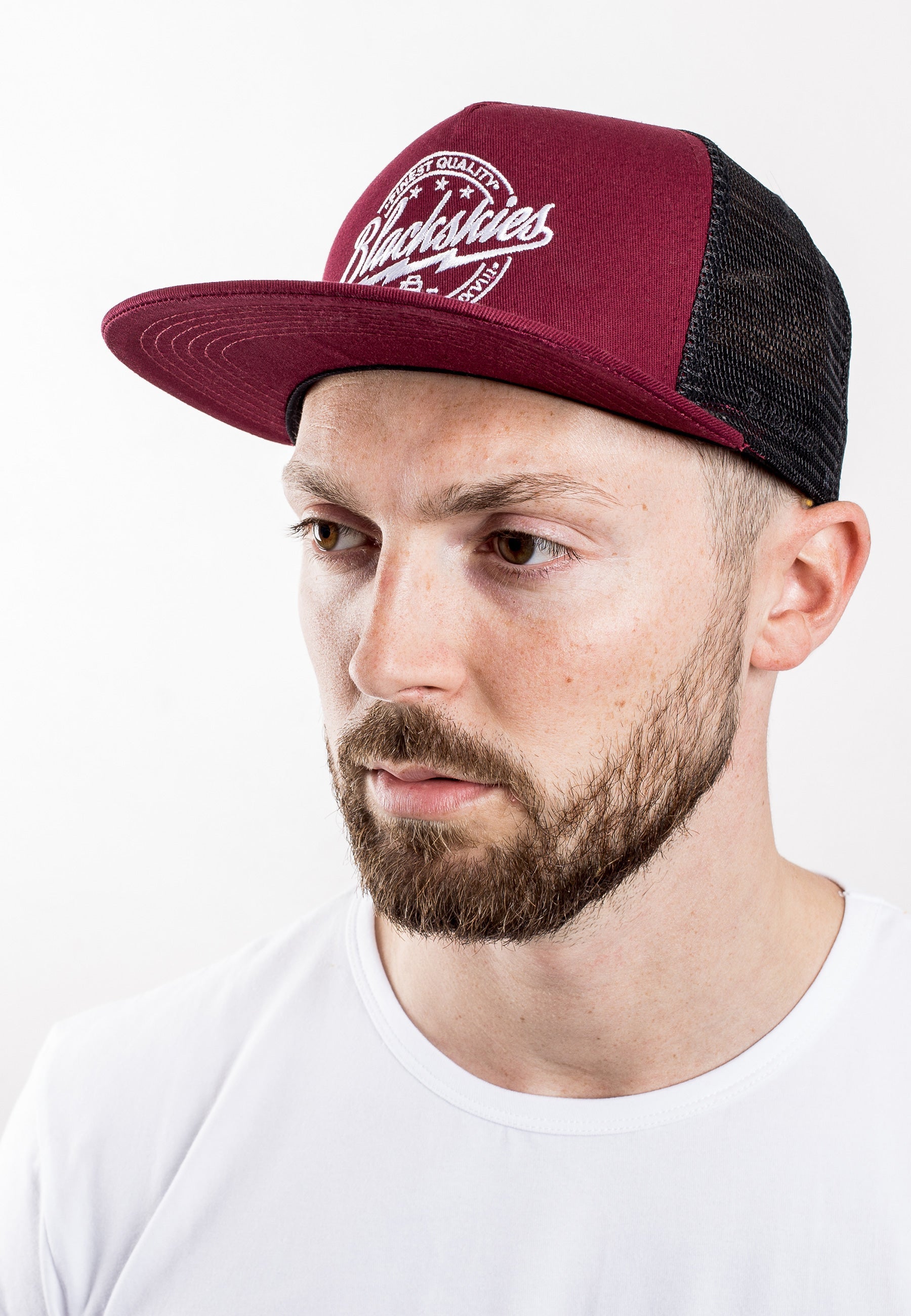 Blackskies-Iconic-Trucker-Cap-Wine-red-Mesh-Baseball-Hat-Model