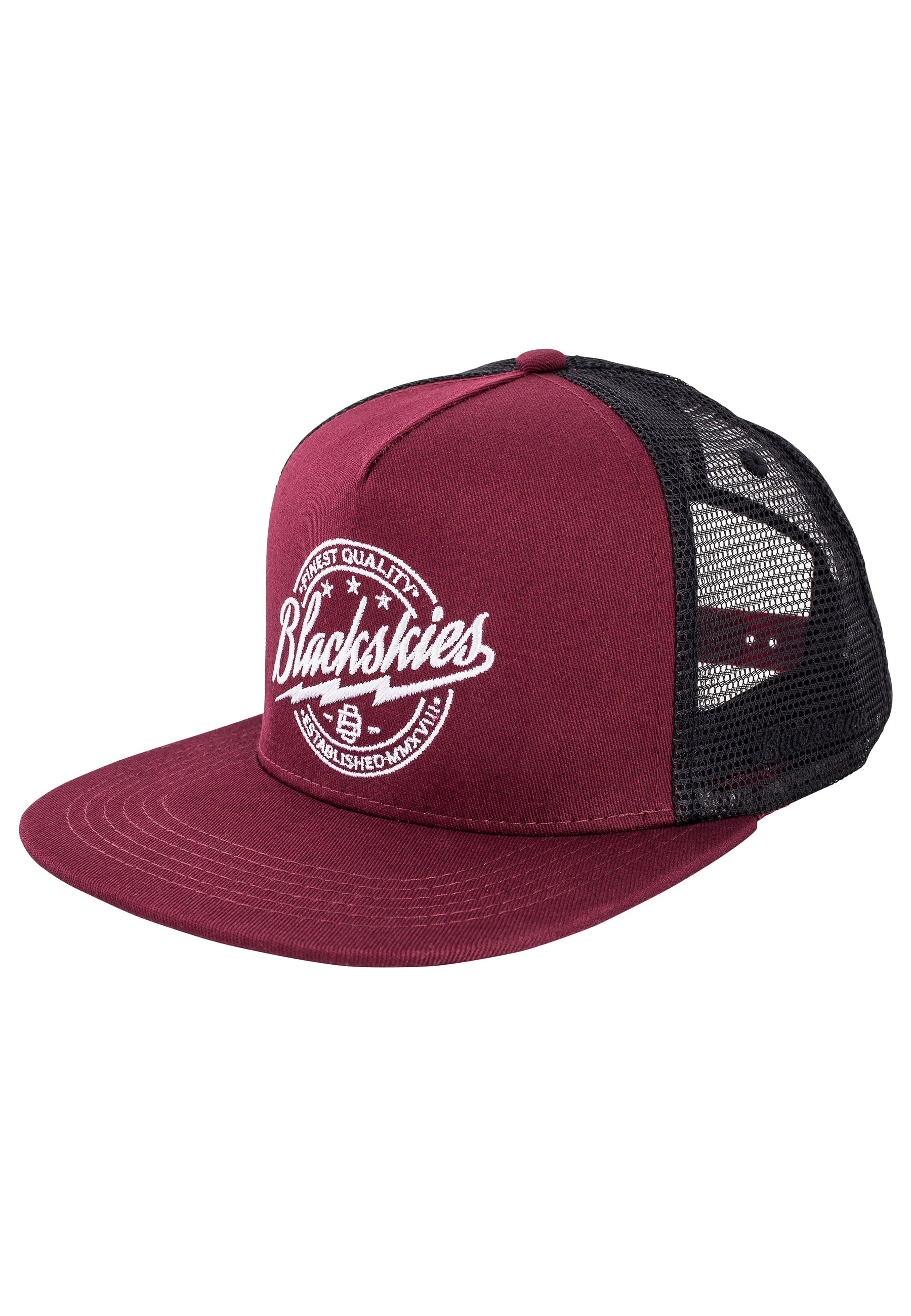 Blackskies-Iconic-Trucker-Snapback-Cap-Maroon-Black-Mesh