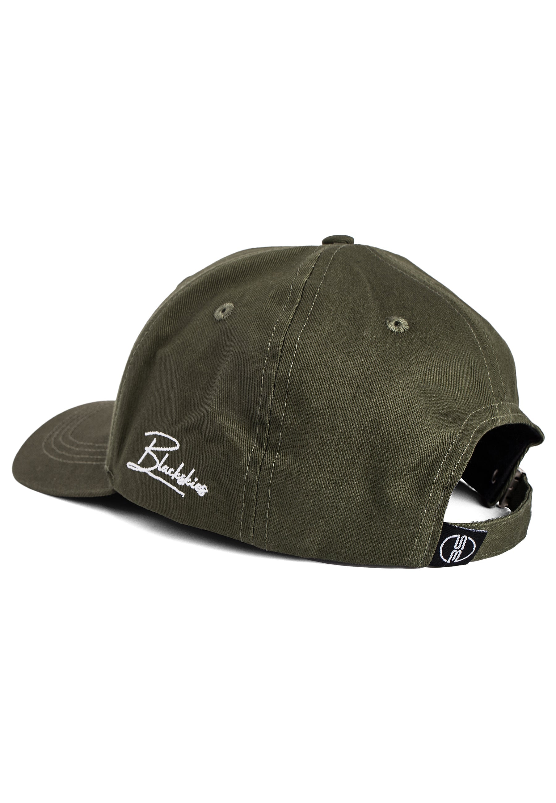 Blackskies-Iuno-Baseball-Cap-Trucker-Hat-Olive-Green-Snapback-Side-Script-Logo