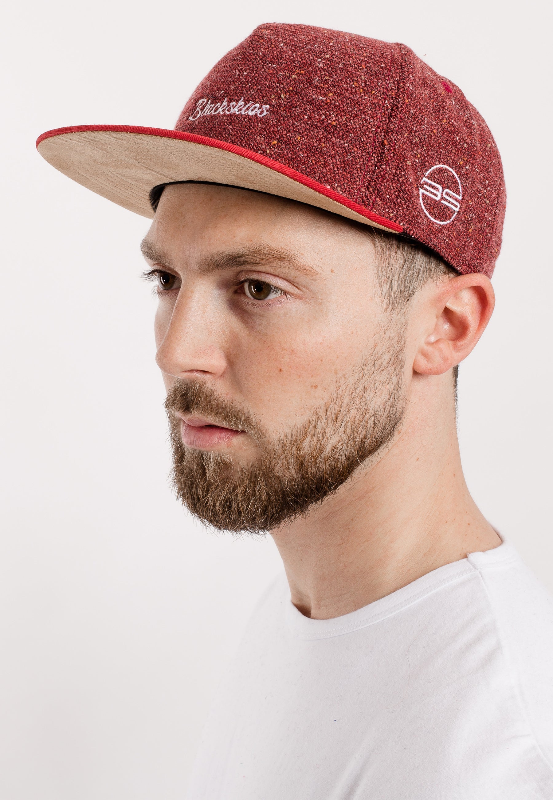 Blackskies-Juneau-Snapback-Cap-Red-Maroon-Wool-Model-Front