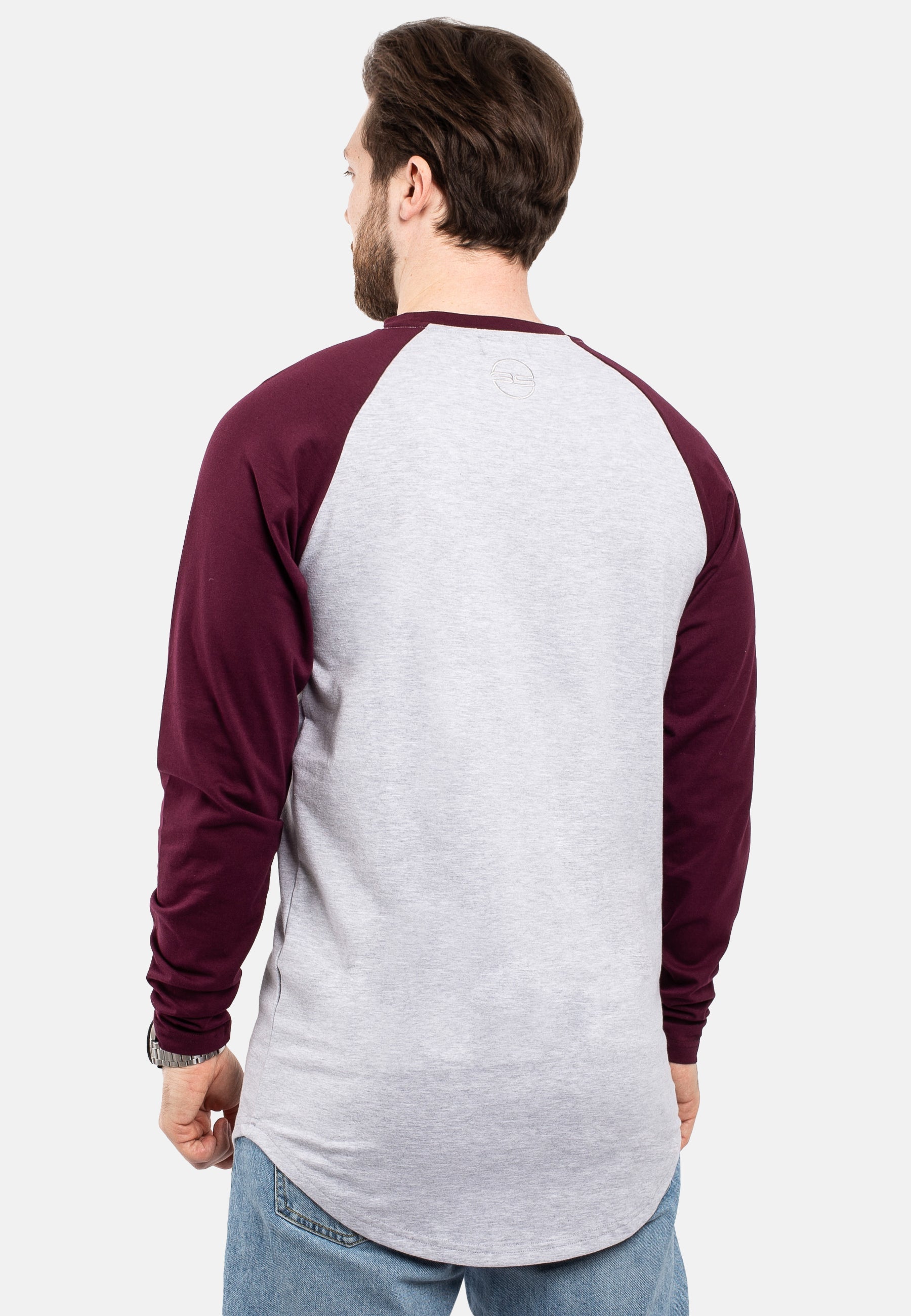 Blackskies-Longline-Baseball-Long-Sleeve-T-Shirt-Ash-Grey-Maroon-Mens-Long-Tee-Back