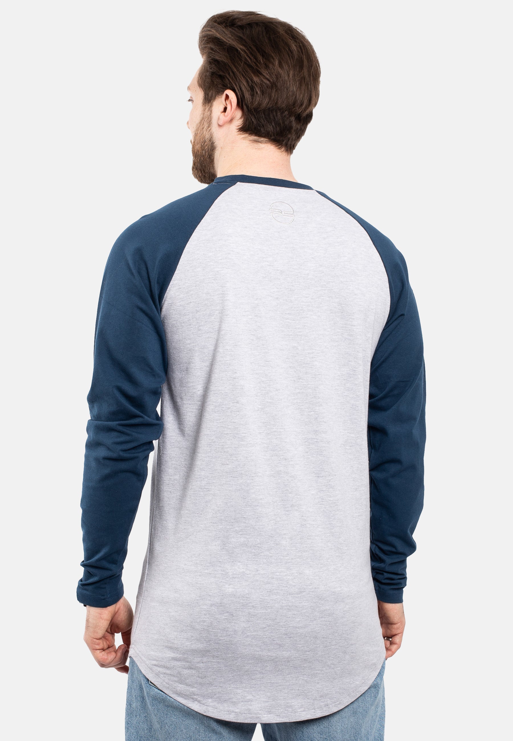 Blackskies-Longline-Baseball-Long-Sleeve-T-Shirt-Ash-Grey-Navy-Bllue-Mens-Long-Tee-Back