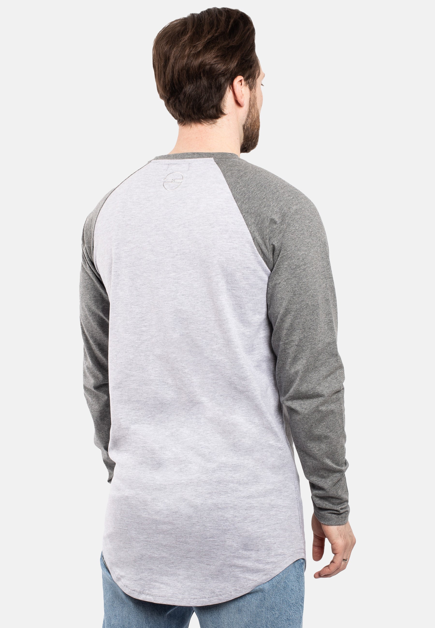 Blackskies-Longline-Baseball-Long-Sleeve-T-Shirt-Ash-Grey-Silver-Grey-Mens-Long-Tee-Back-Side