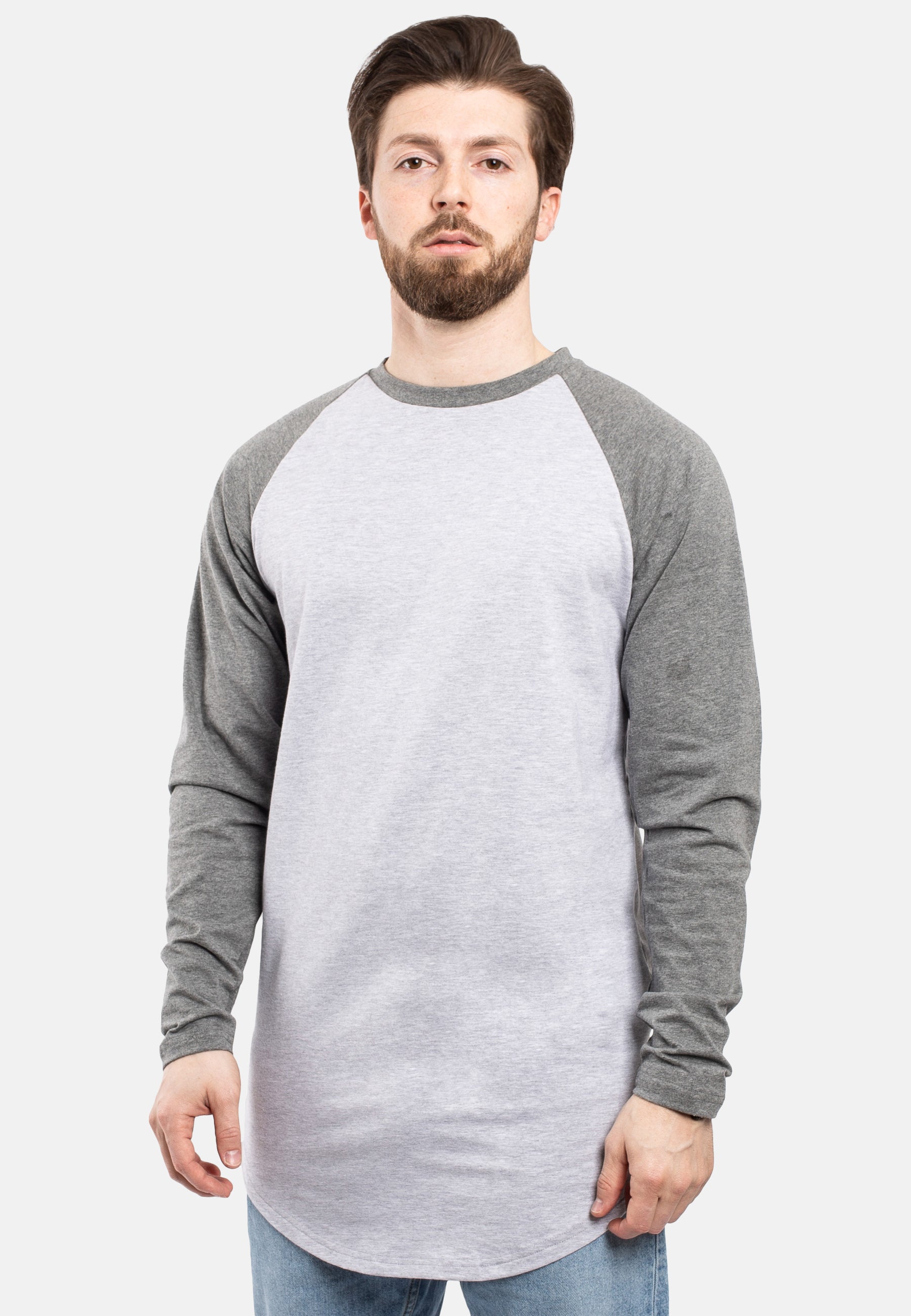 Blackskies-Longline-Baseball-Long-Sleeve-T-Shirt-Ash-Grey-Silver-Grey-Mens-Long-Tee-Curved-Side