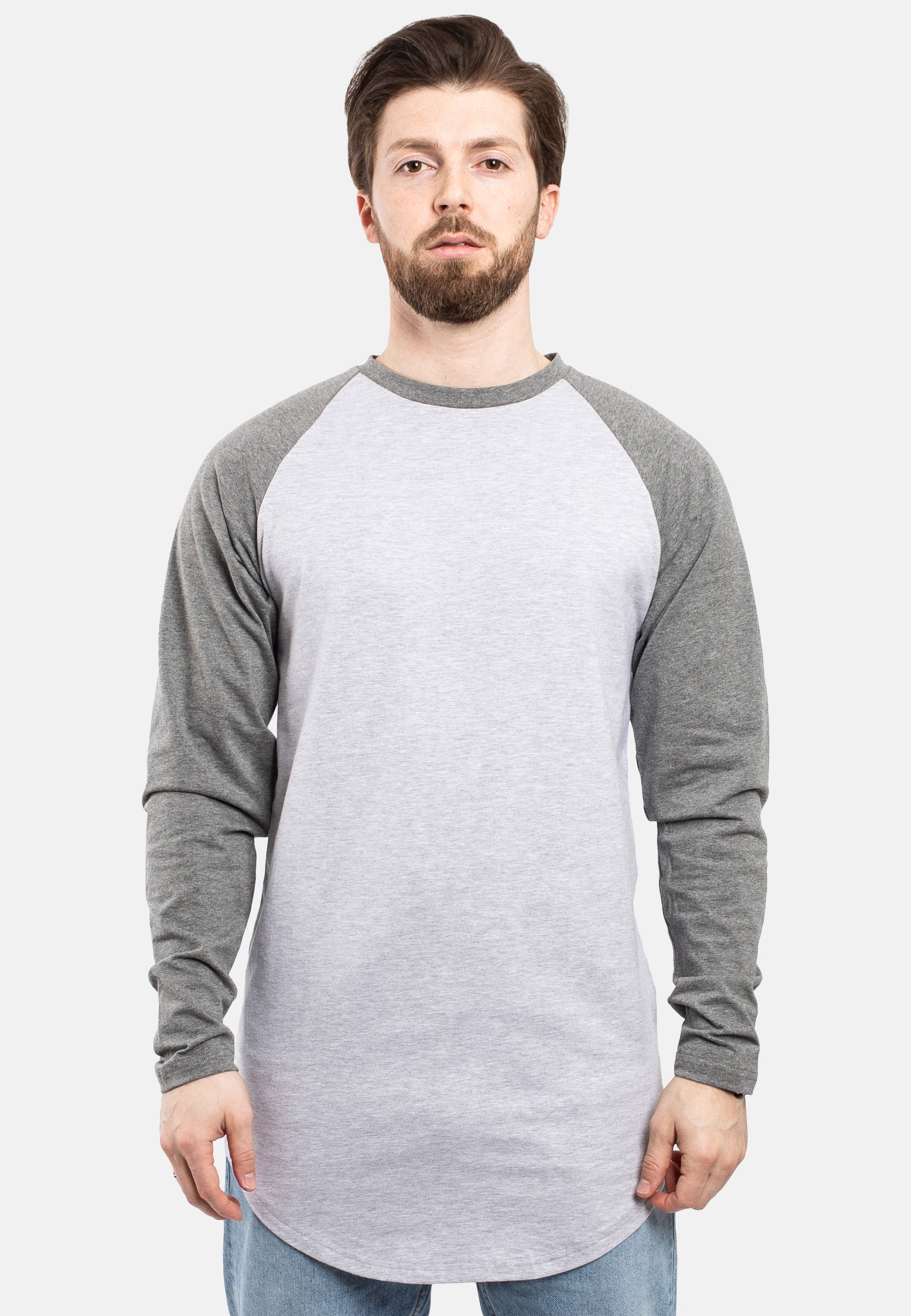 Blackskies-Longline-Baseball-Long-Sleeve-T-Shirt-Ash-Grey-Silver-Grey-Mens-Long-Tee-Front