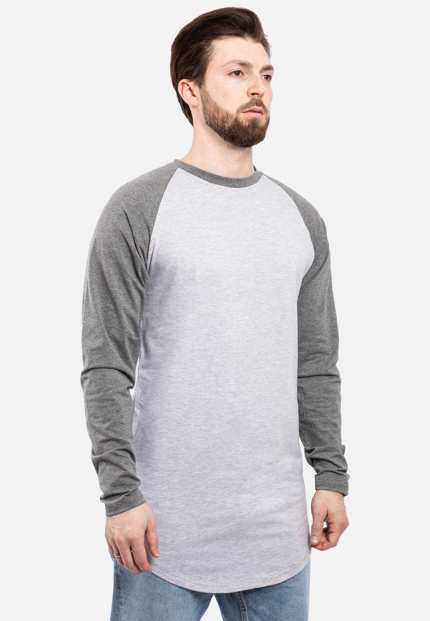 Blackskies-Longline-Baseball-Long-Sleeve-T-Shirt-Ash-Grey-Silver-Grey-Mens-Long-Tee-Pose