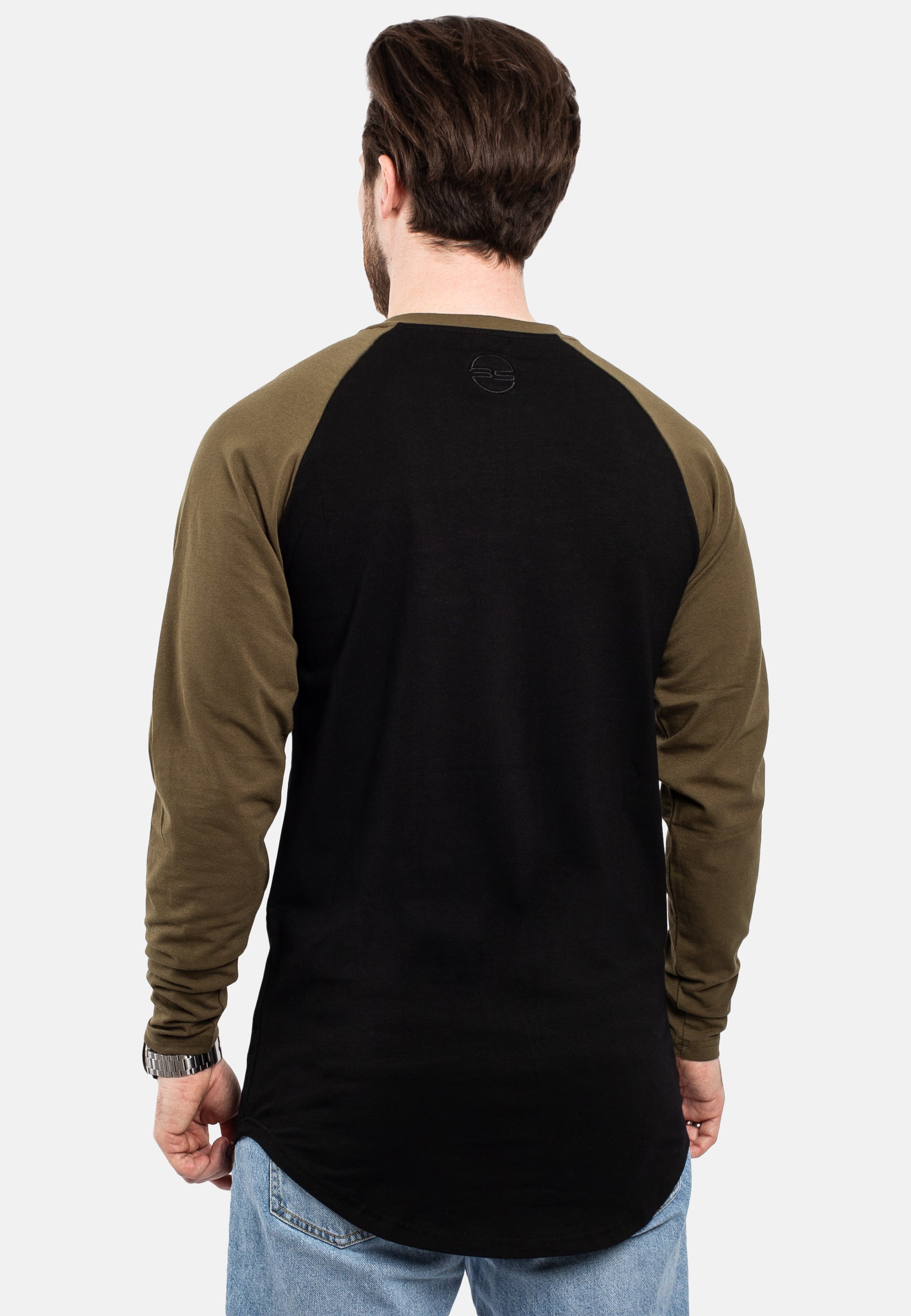 Blackskies-Longline-Baseball-Long-Sleeve-T-Shirt-Black-Olive-Mens-Long-Tee-Back