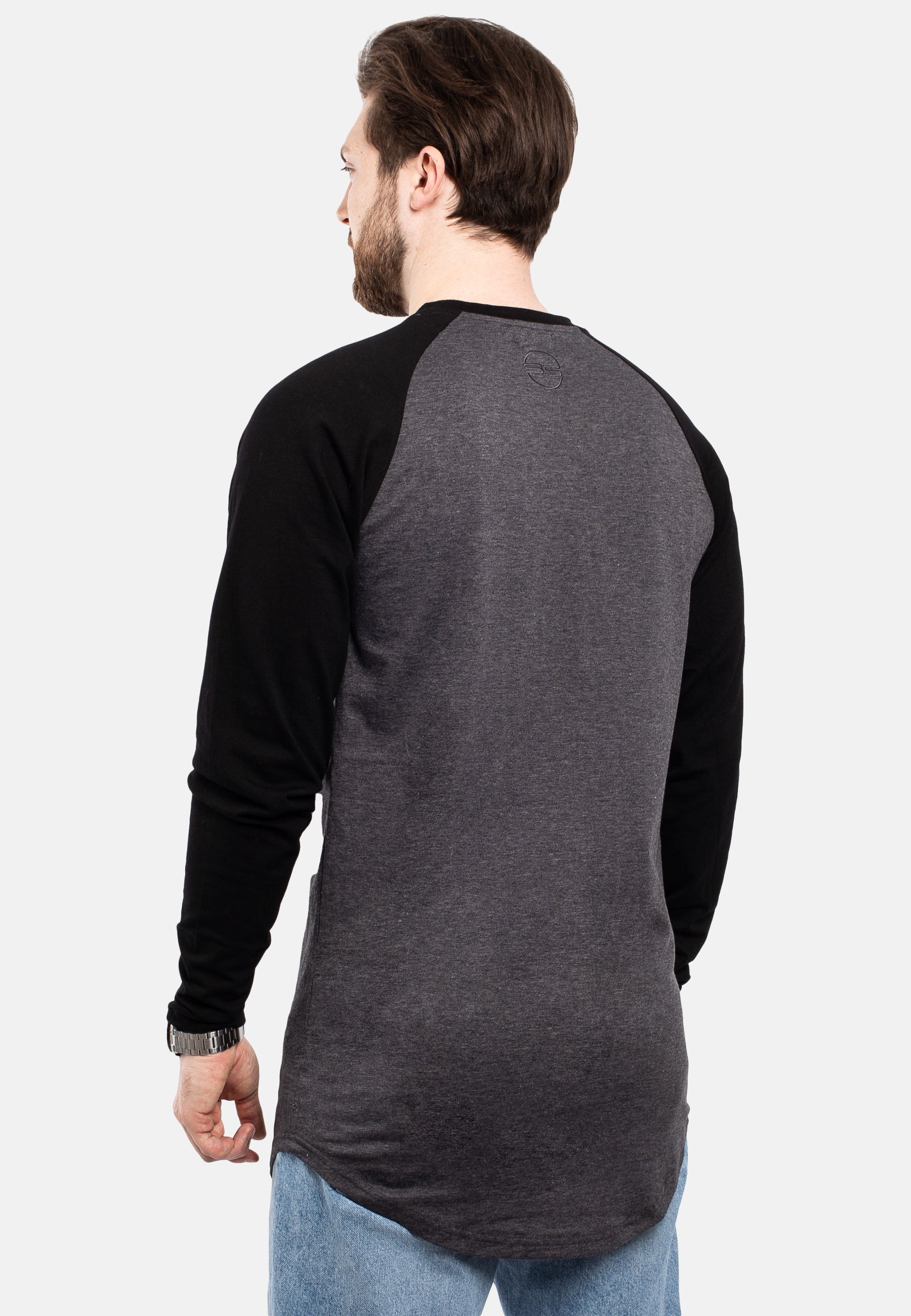 Blackskies-Longline-Baseball-Long-Sleeve-T-Shirt-Charcoal-Black-Long-Tee-Mens-Curved-Back