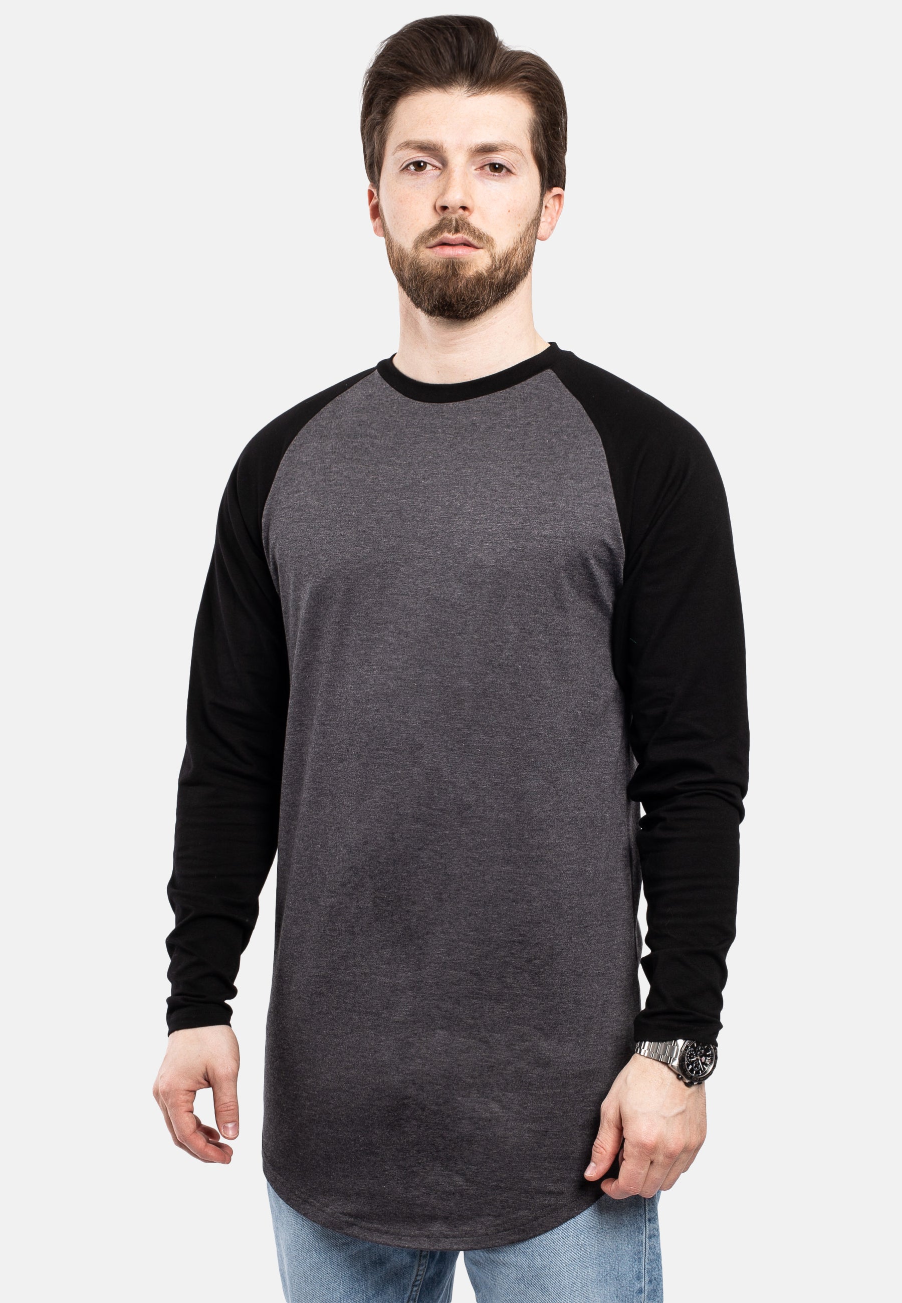 Blackskies-Longline-Baseball-Long-Sleeve-T-Shirt-Charcoal-Black-Long-Tee-Mens-Curved-Side