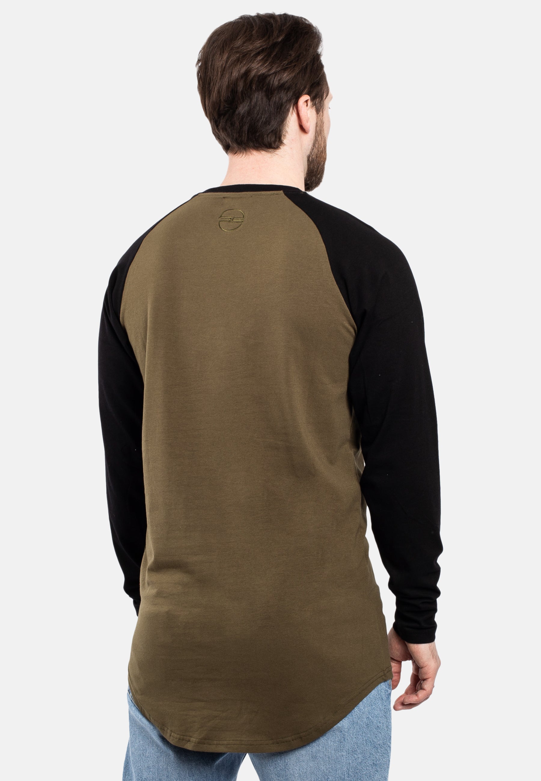 Blackskies-Longline-Baseball-Long-Sleeve-T-Shirt-Olive-Black-Mens-Long-Tee-Back-2