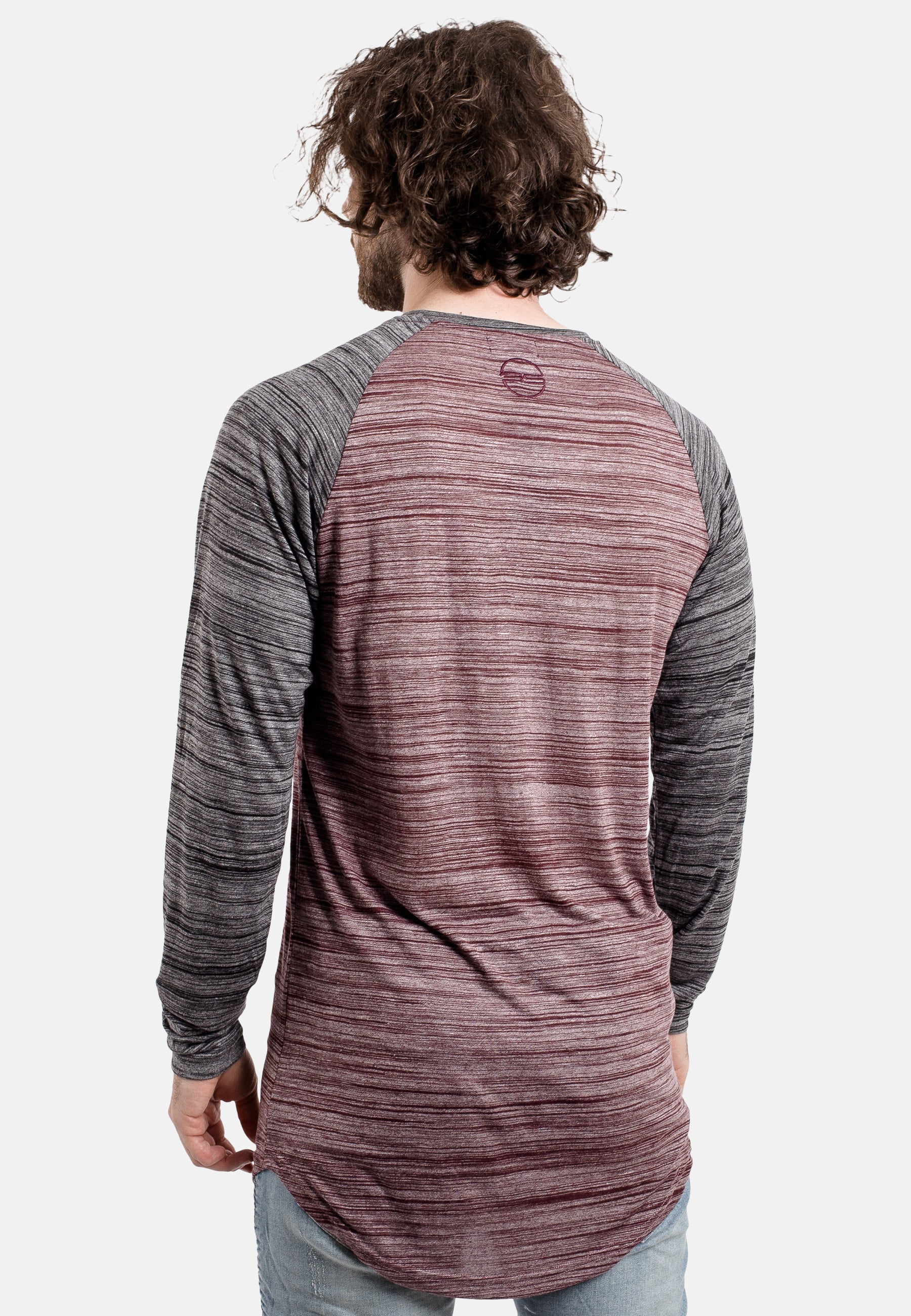 Blackskies-Longline-Baseball-T-Shirt-Maroon-Black-Melange-Back
