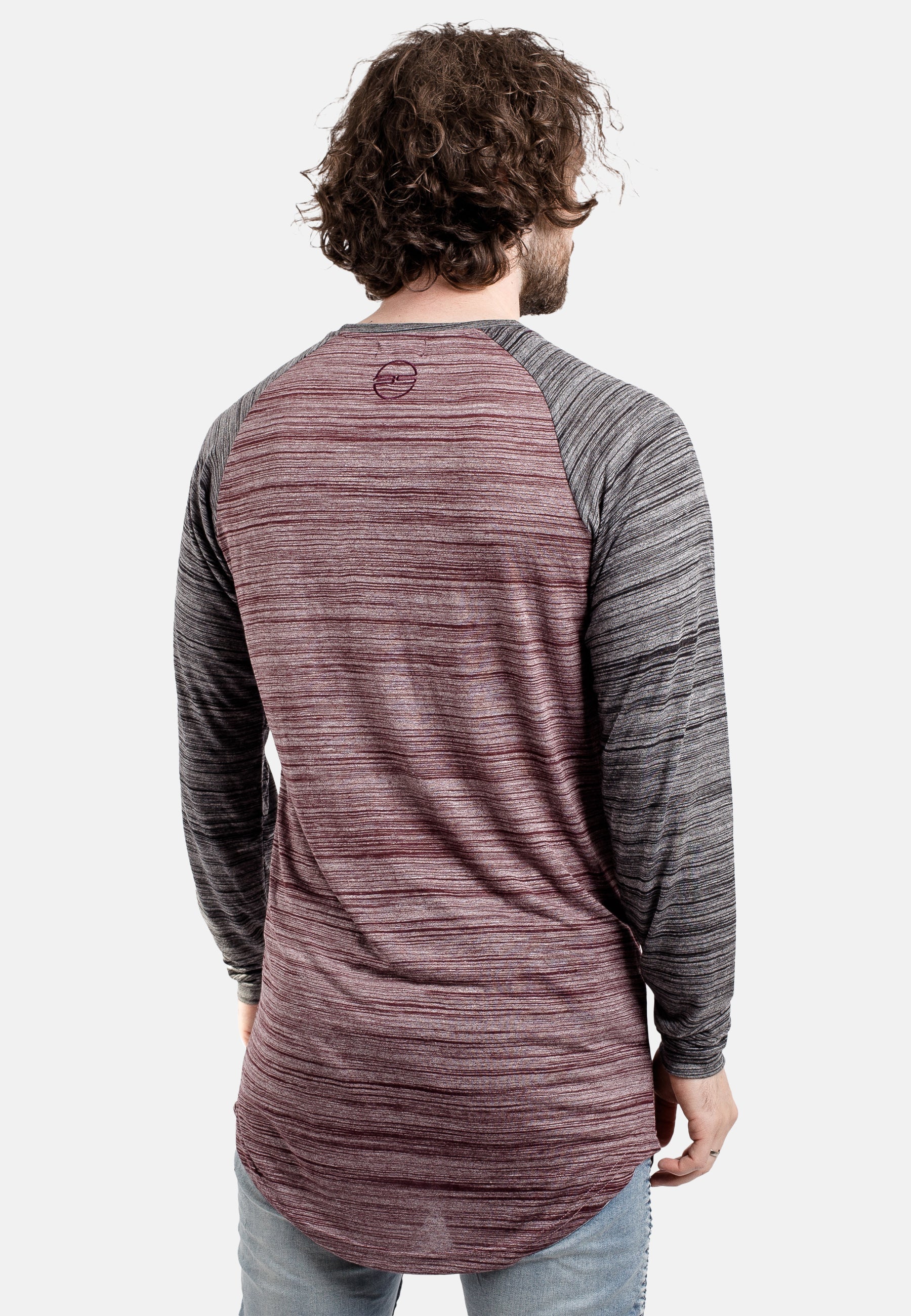 Blackskies-Longline-Baseball-T-Shirt-Maroon-Black-Melange-Long-Back