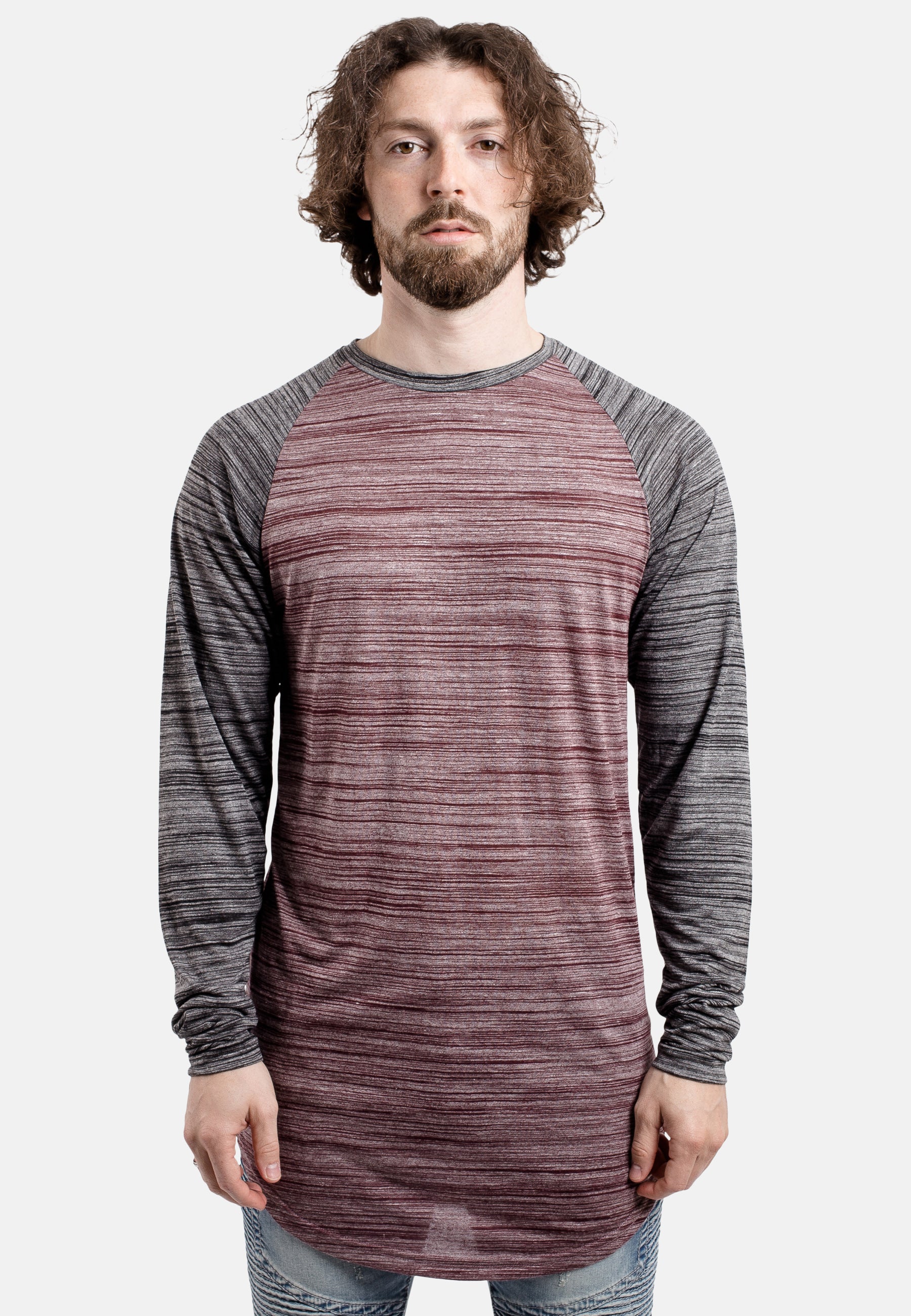 Blackskies-Longline-Baseball-T-Shirt-Maroon-Black-Melange