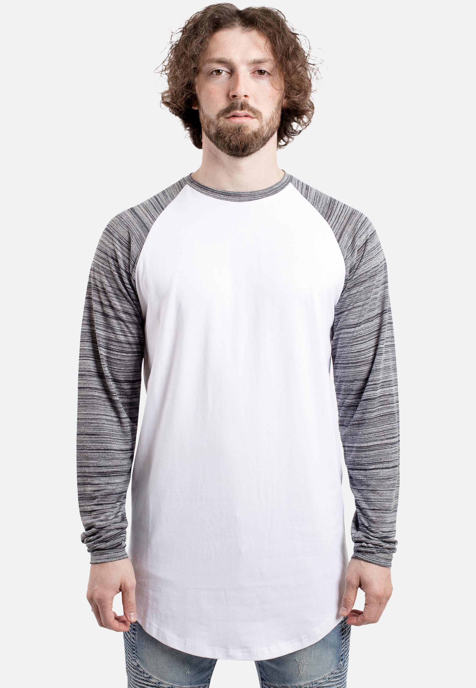 Blackskies-Longline-Baseball-T-Shirt-White-Blue-Melange-Front