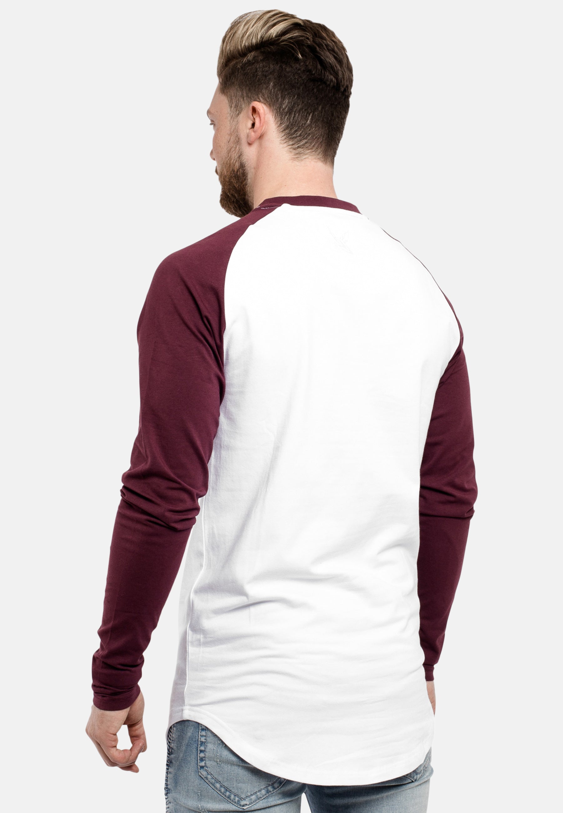 Blackskies-Longline-Long-Sleeved-Baseball-T-Shirt-White-Burgundy-Back
