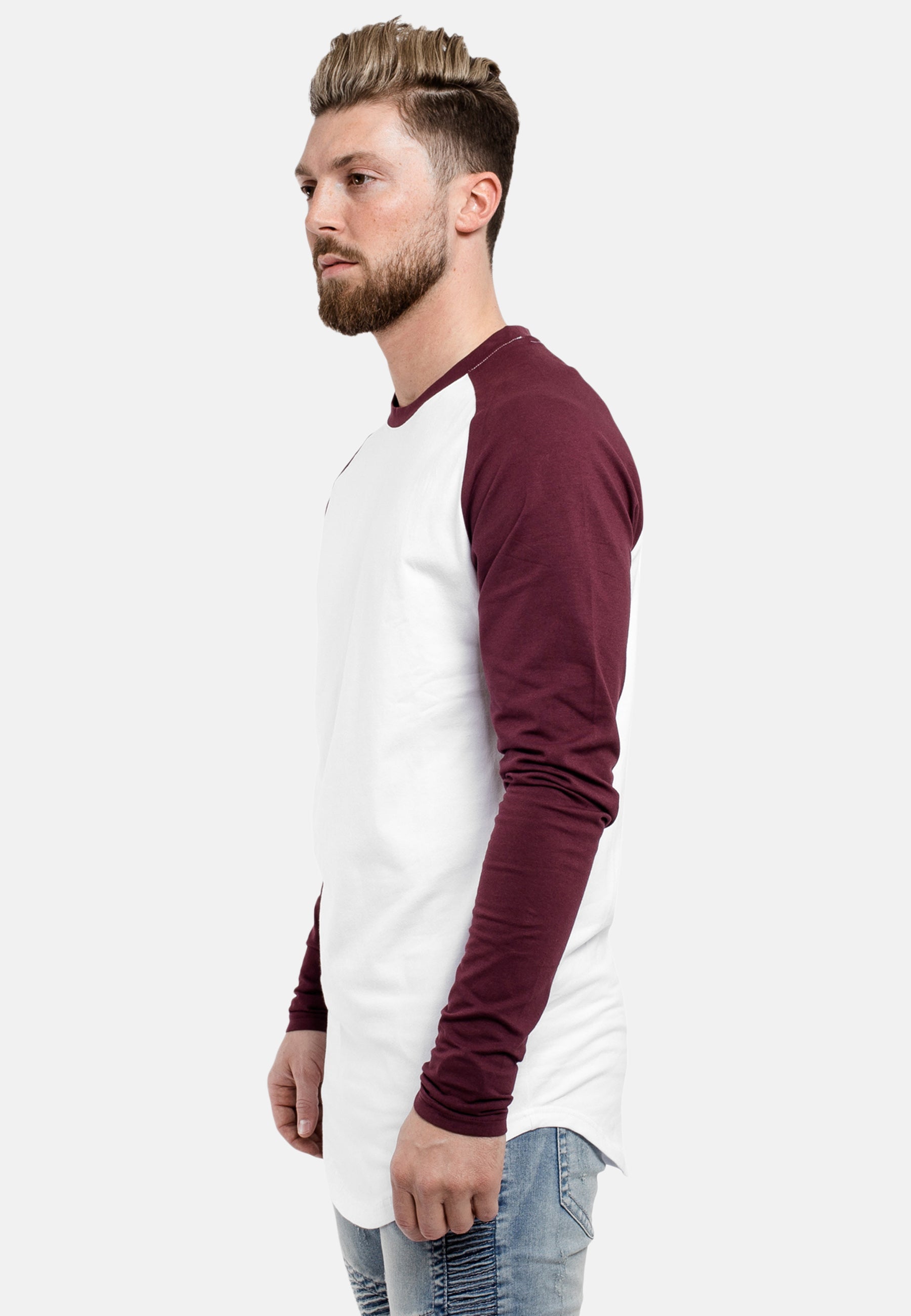 Blackskies-Longline-Long-Sleeved-Baseball-T-Shirt-White-Burgundy-Side-2