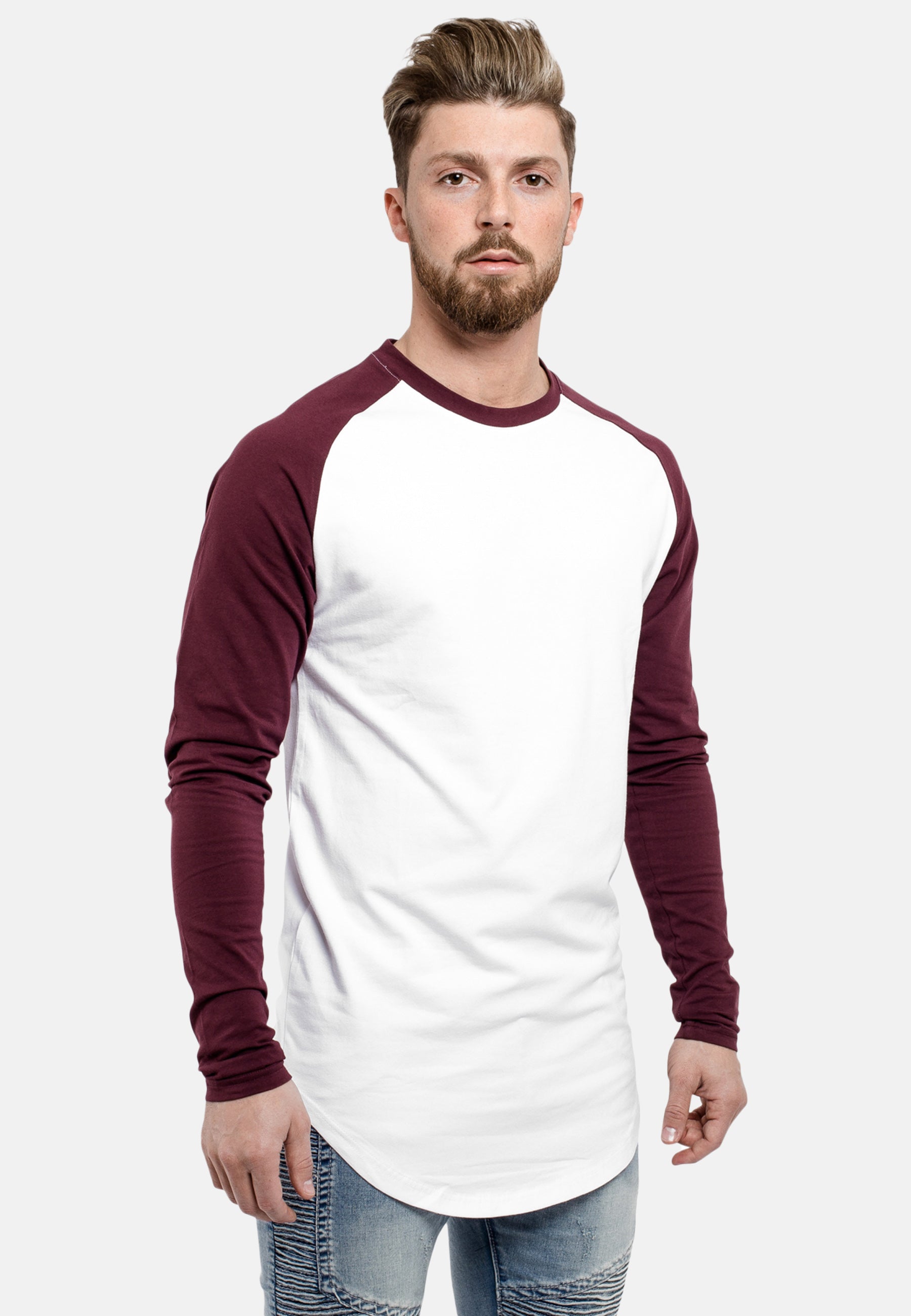 Blackskies-Longline-Long-Sleeved-Baseball-T-Shirt-White-Burgundy-Side-3