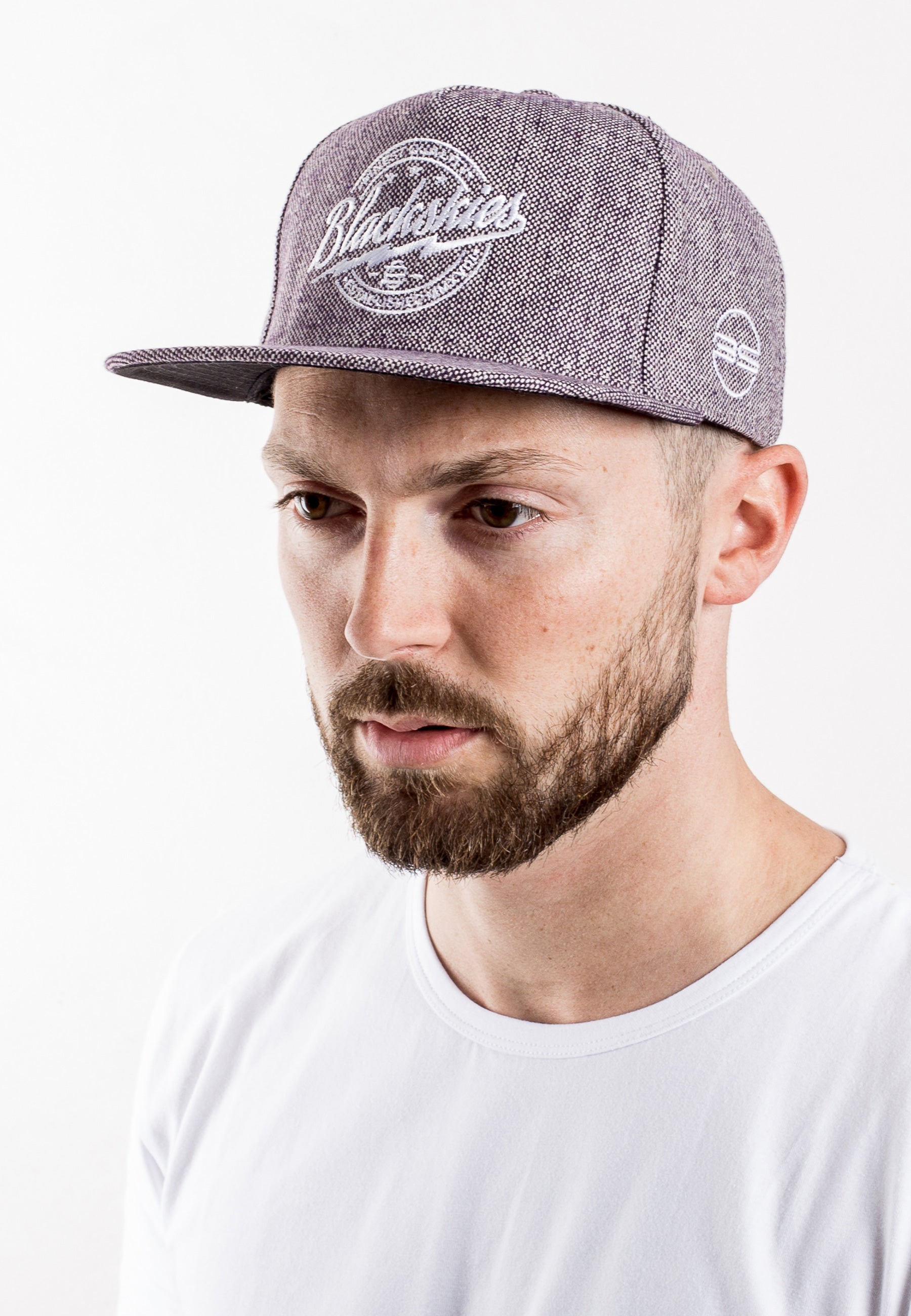 Blackskies-Nebula-Snapback-Cap-Tweed-Baseball-Hat-Violet-Model-1800x2600