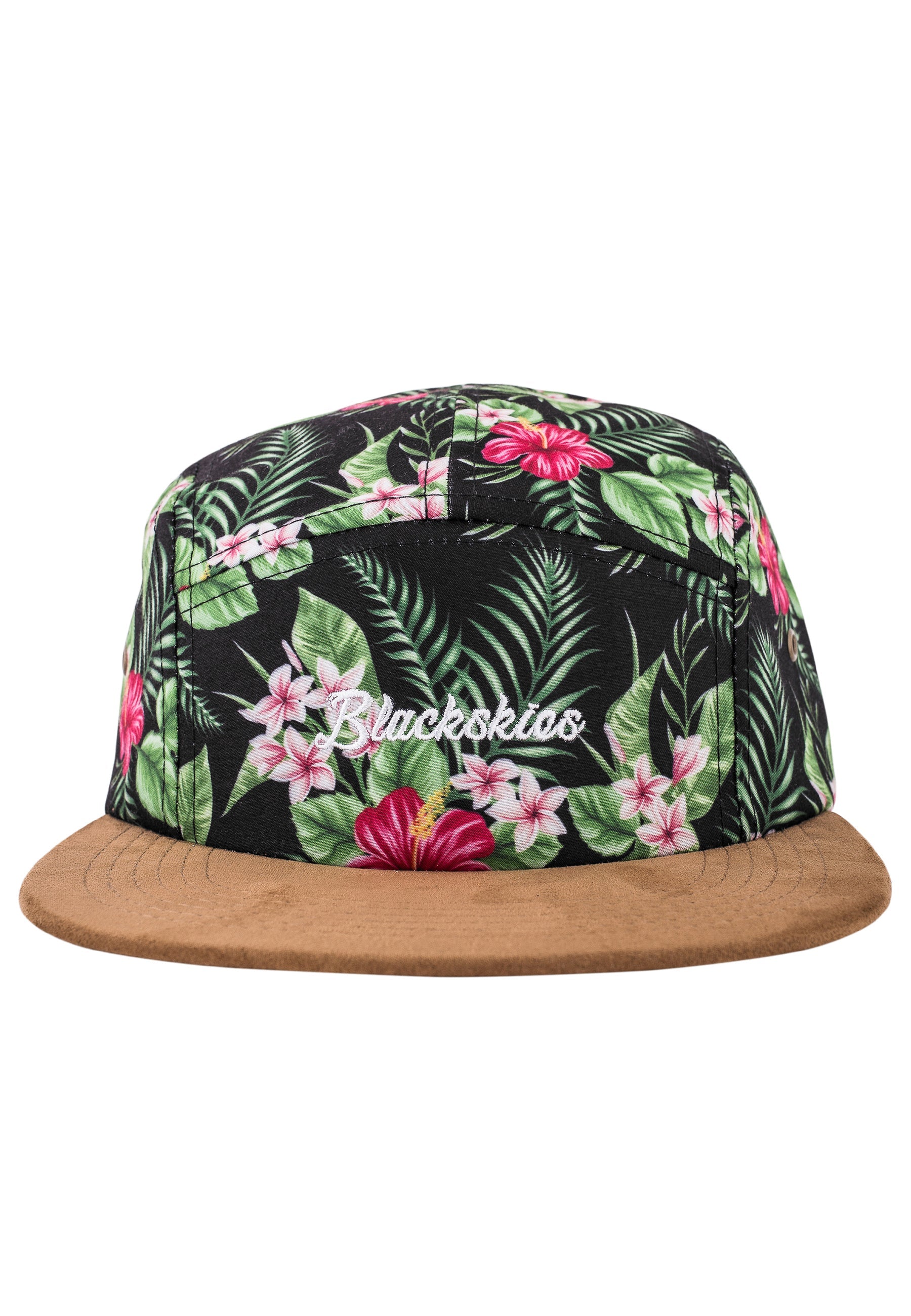Blackskies-Oahu-5-Panel-Cap-Floral-Suede-Front