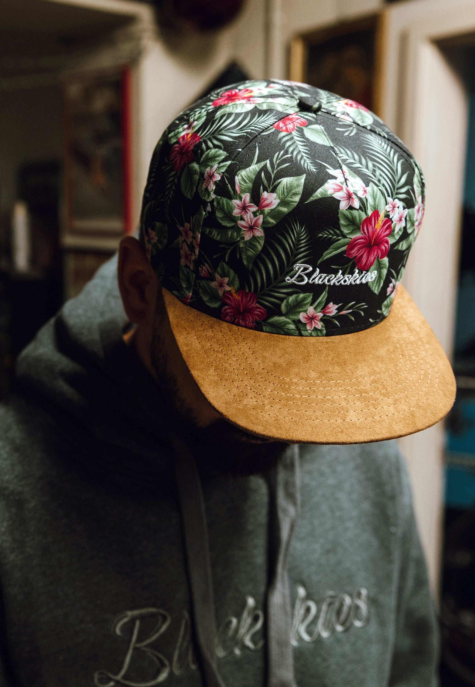Blackskies-Oahu-Snapback-Cap-Floral-Jungle-Model-Hat-2