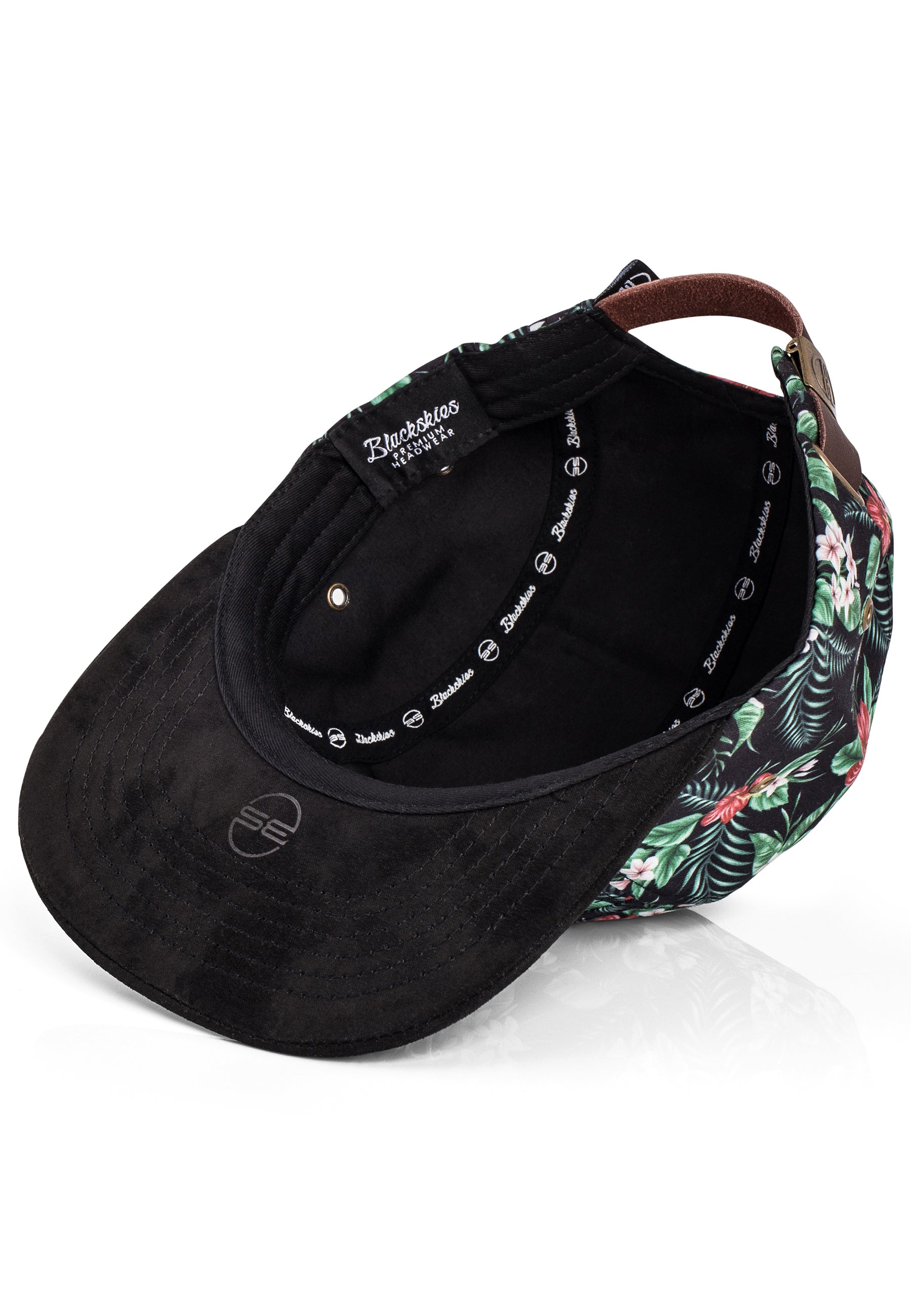 Blackskies-Oahu-Vol-II-5-Panel-Cap-Floral-Camp-Hat-Green-Black-Suede-Brim