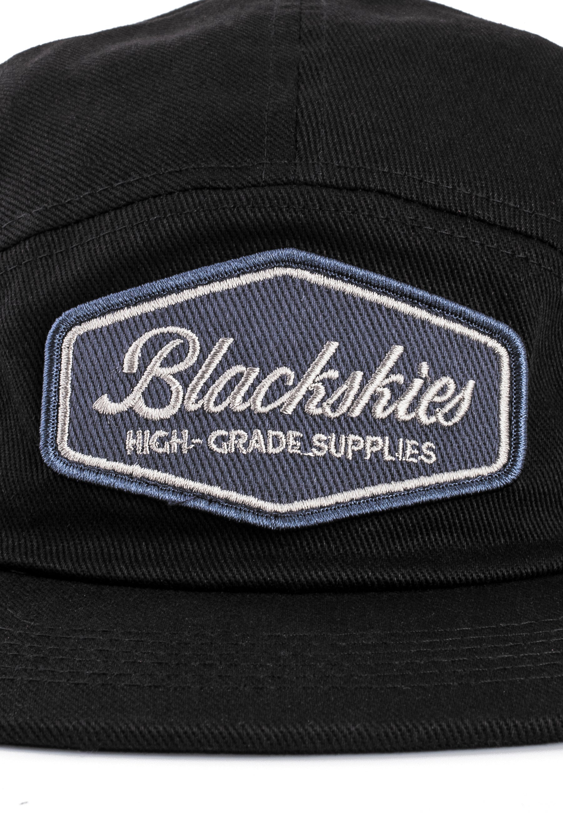 Blackskies-Oasis-5-Panel-Hat-Black-Front-Detail
