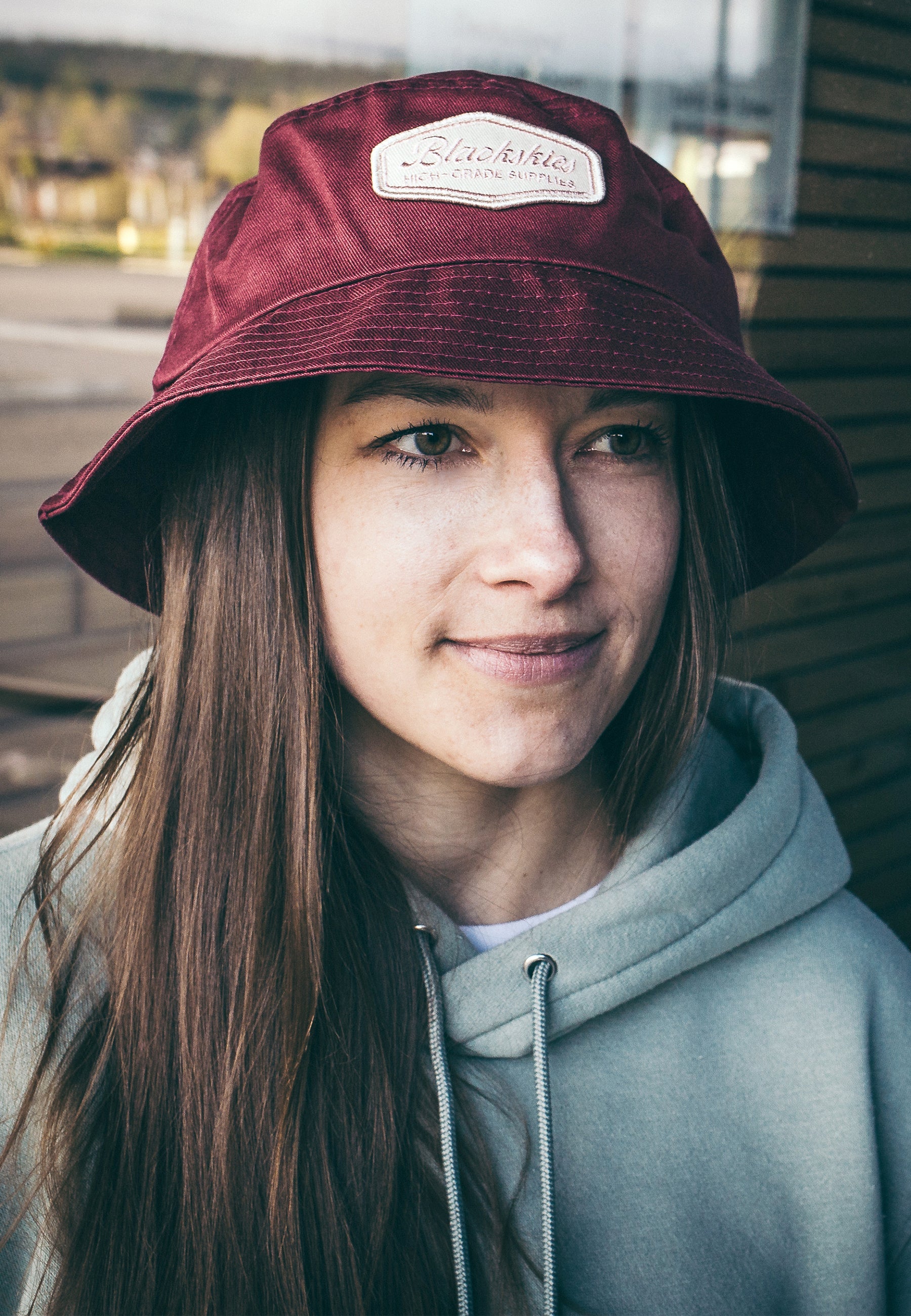 Blackskies-Oasis-Bucket-Hat-Maroon-Beige-Fisher-Hat-Bob-Lovely-Model