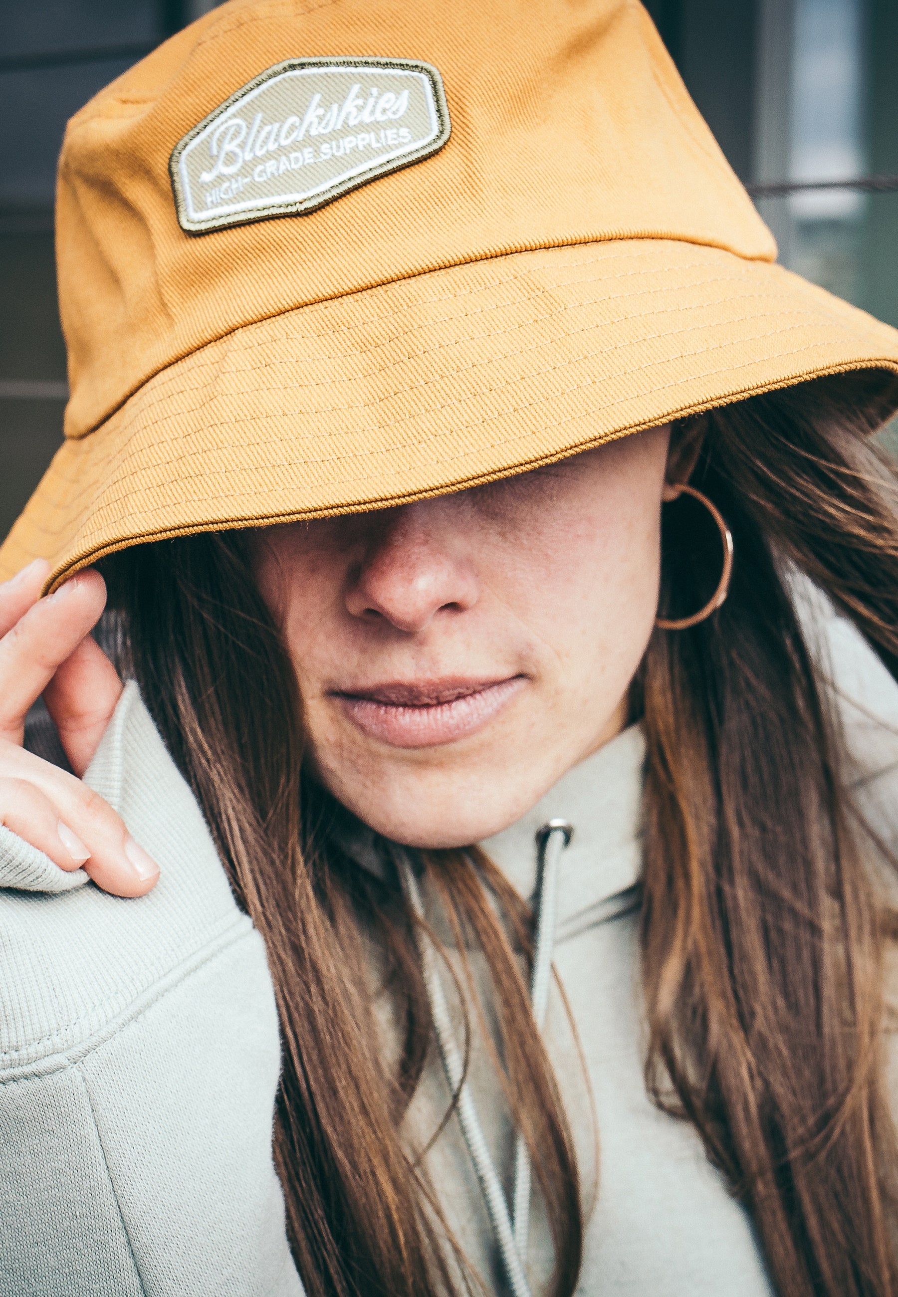 Blackskies-Oasis-Bucket-Hat-Mustard-Yellow-Fisher-Hat-Bob-Lovely-Model-2