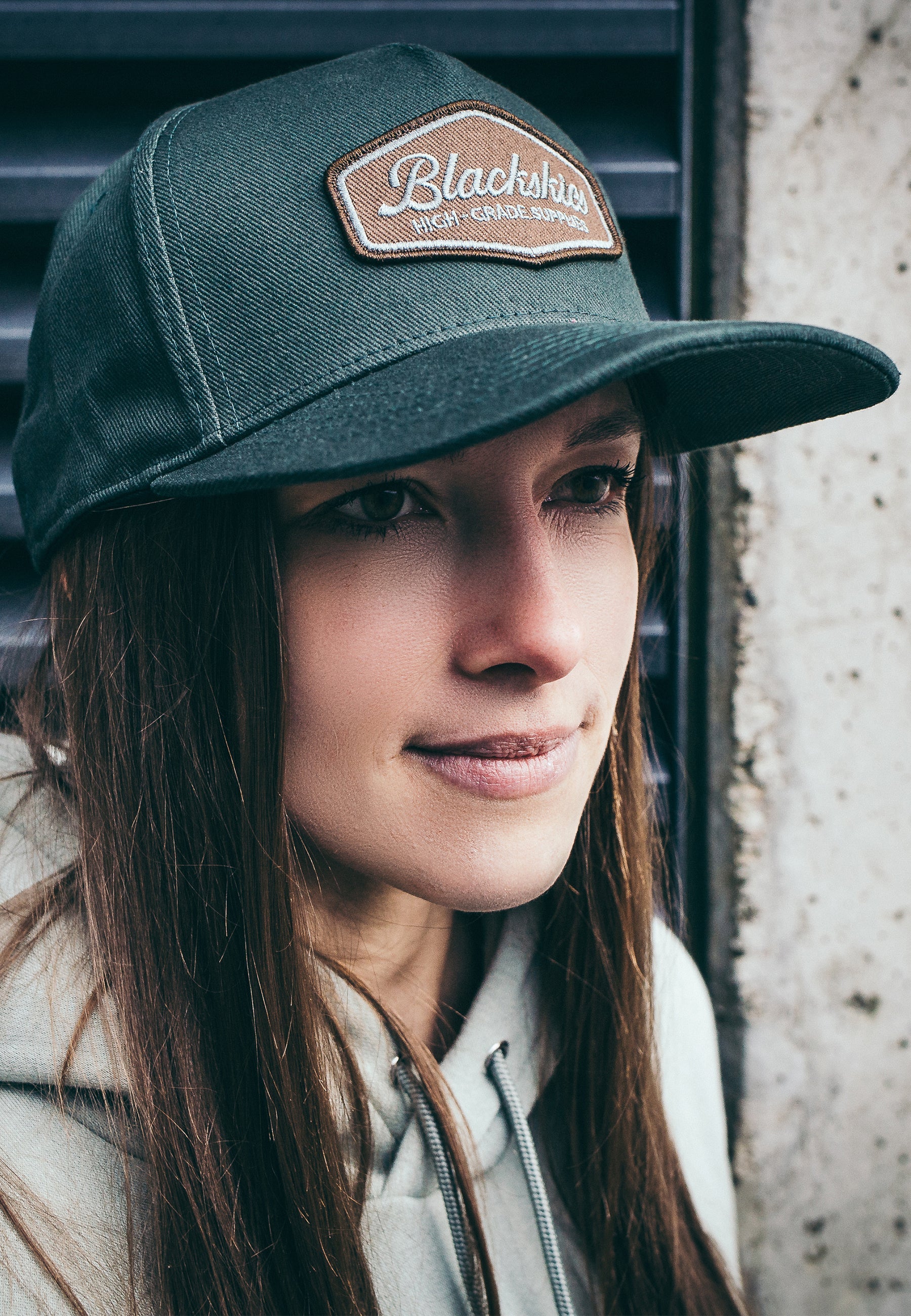 Blackskies-Oasis-Snapback-Cap-Forest-Green-Brown-Side-Basecap-Hat-Lovely-Model-2