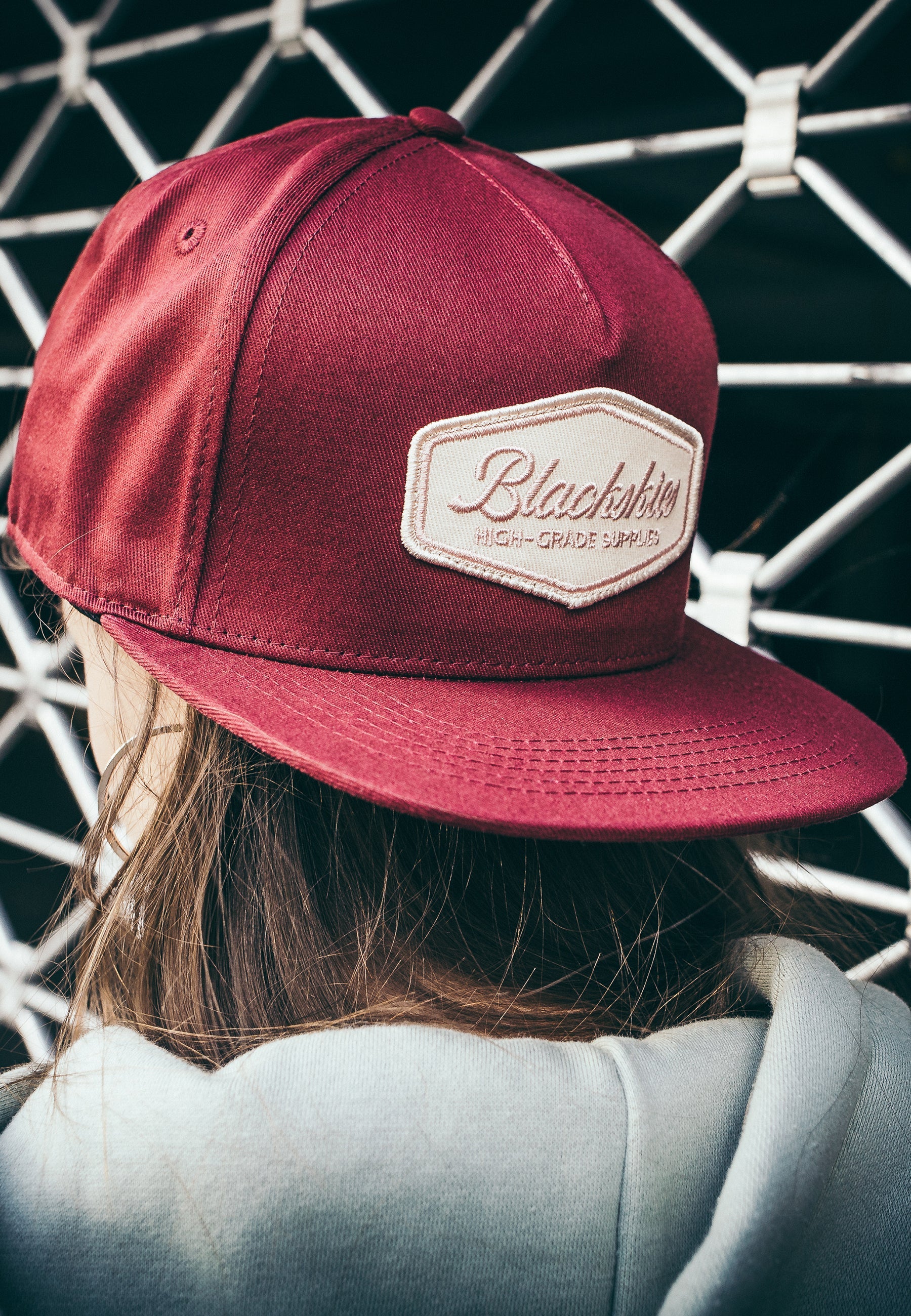 Blackskies-Oasis-Snapback-Cap-Maroon-Beige-Basecap-Hat-Lovely-Model-2