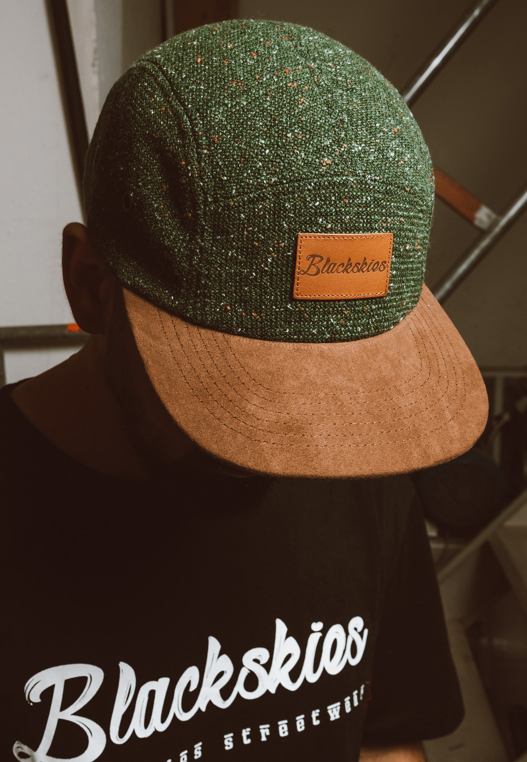 Blackskies-Obsidian-5-Panel-Hat-Green-Wool-Baseball-Camp-Cap-Model