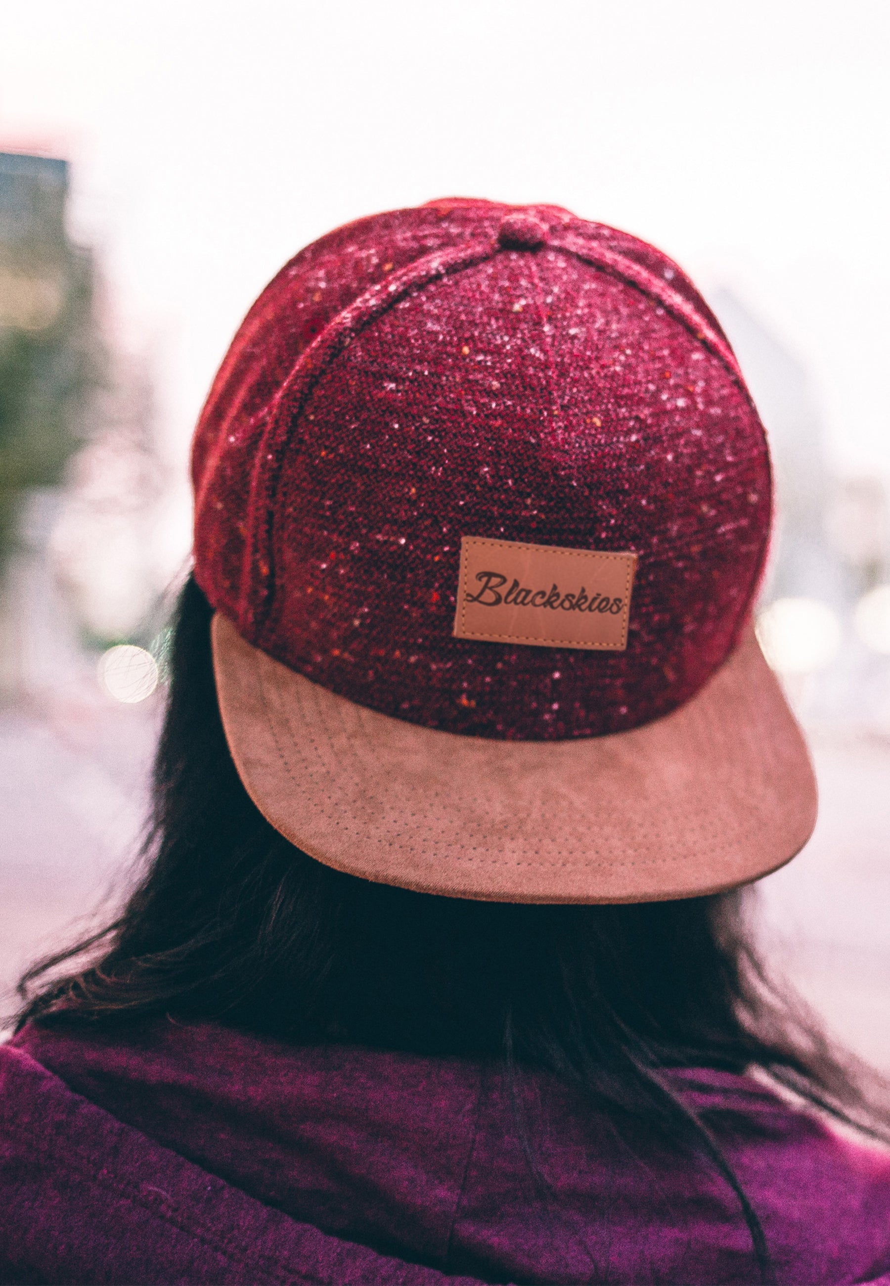 Blackskies-Obsidian-Snapback-Cap-Maroon-Brown-Model