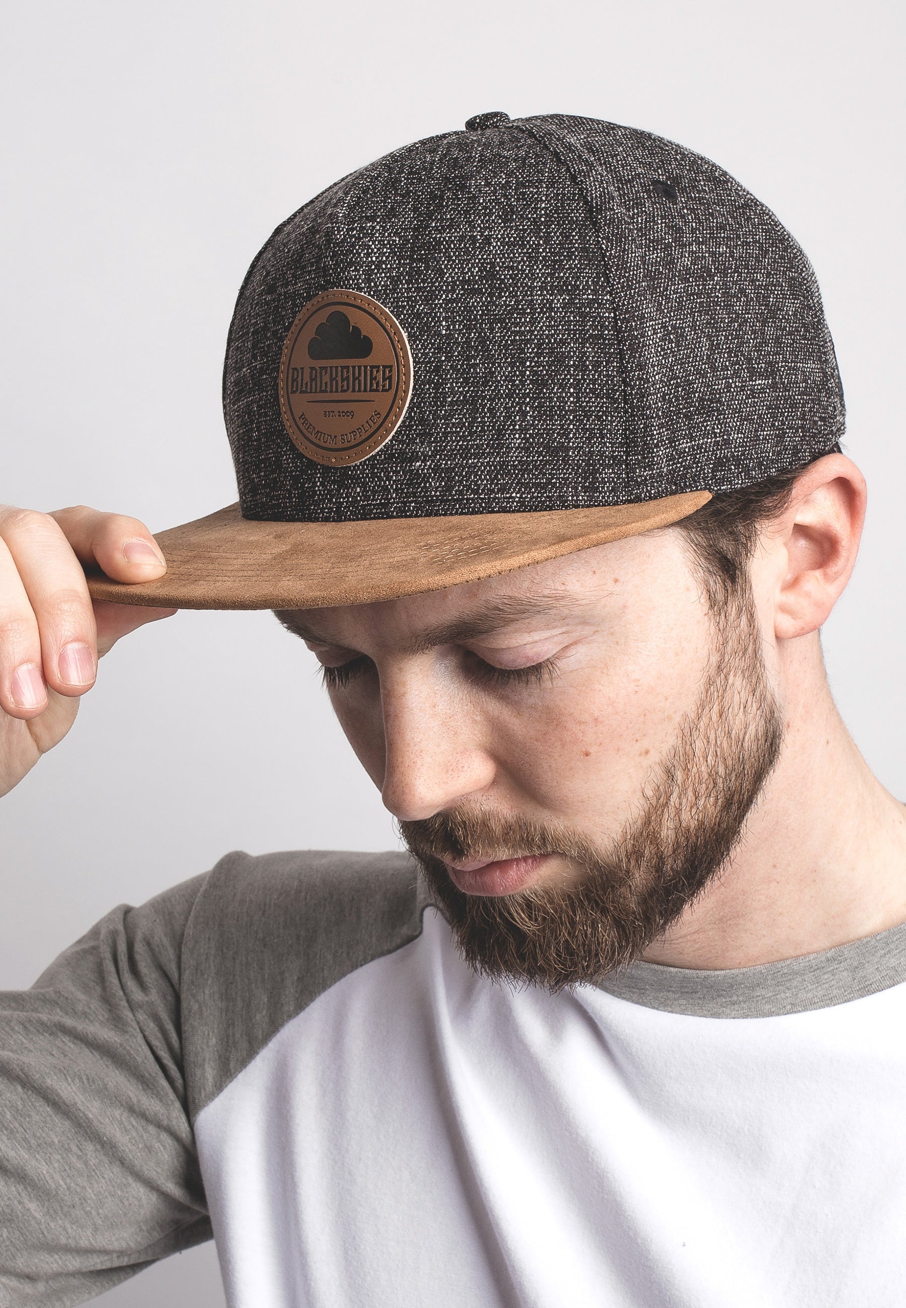 Blackskies-Pathfinder-Snapback-Cap-Black-Melange-Beige-Baseball-Hat-Speckle-Model-2