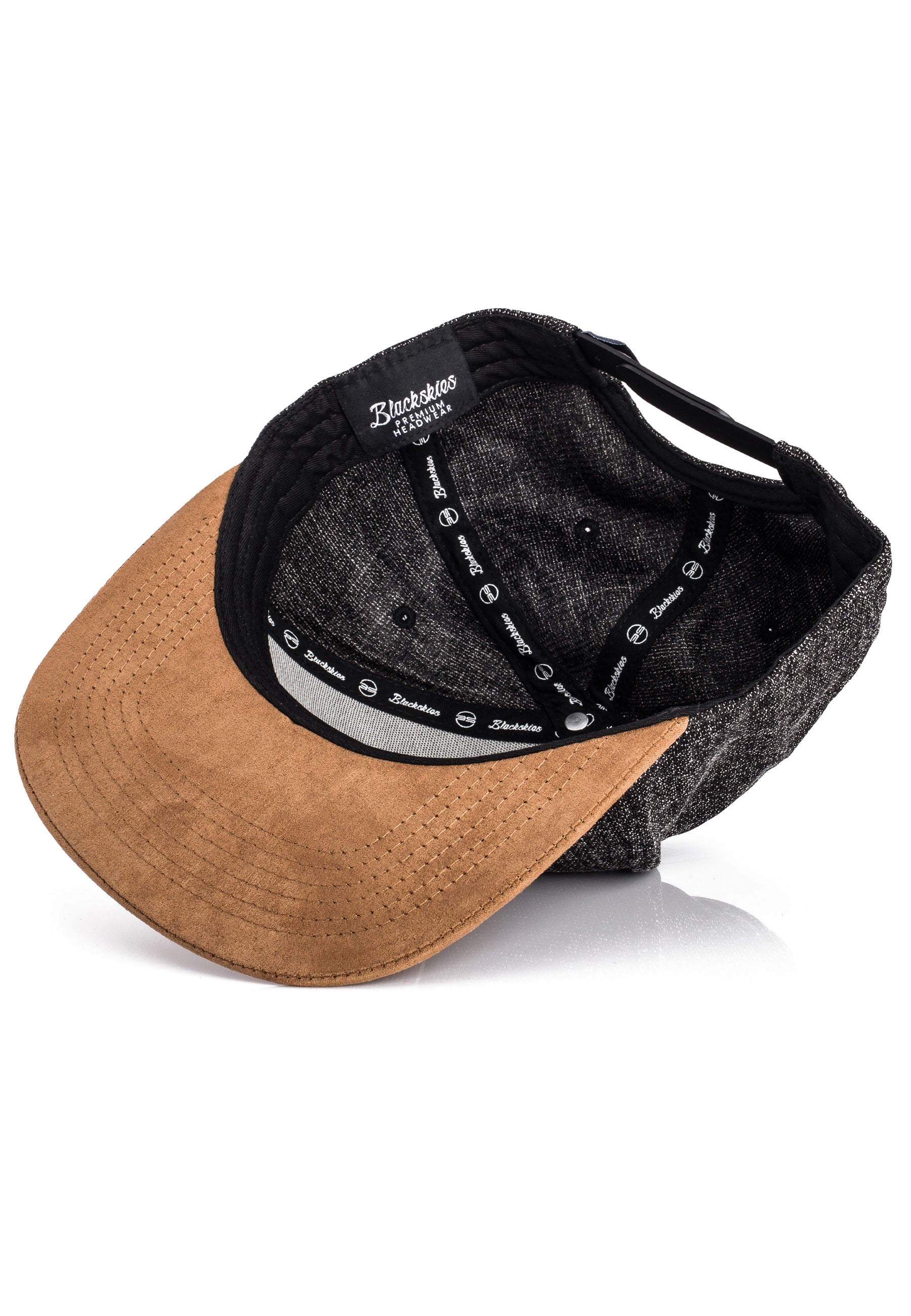 Blackskies-Pathfinder-Snapback-Cap-Black-Melange-Beige-Baseball-Hat-Speckle-Suede-Brim