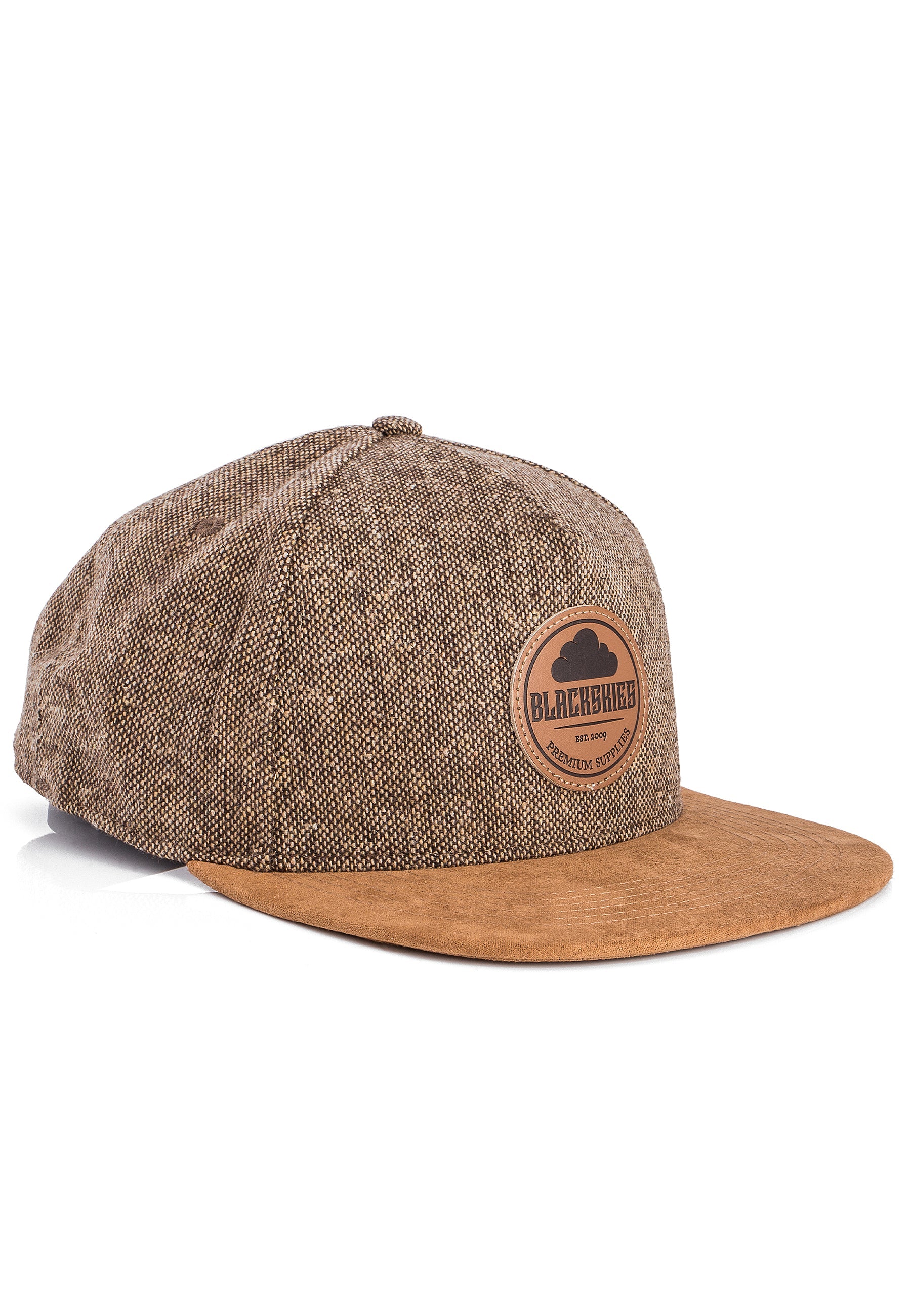 Blackskies-Pathfinder-Snapback-Cap-Brown-Melange-Beige-Suede-Baseball-Cap-Basecap-Side