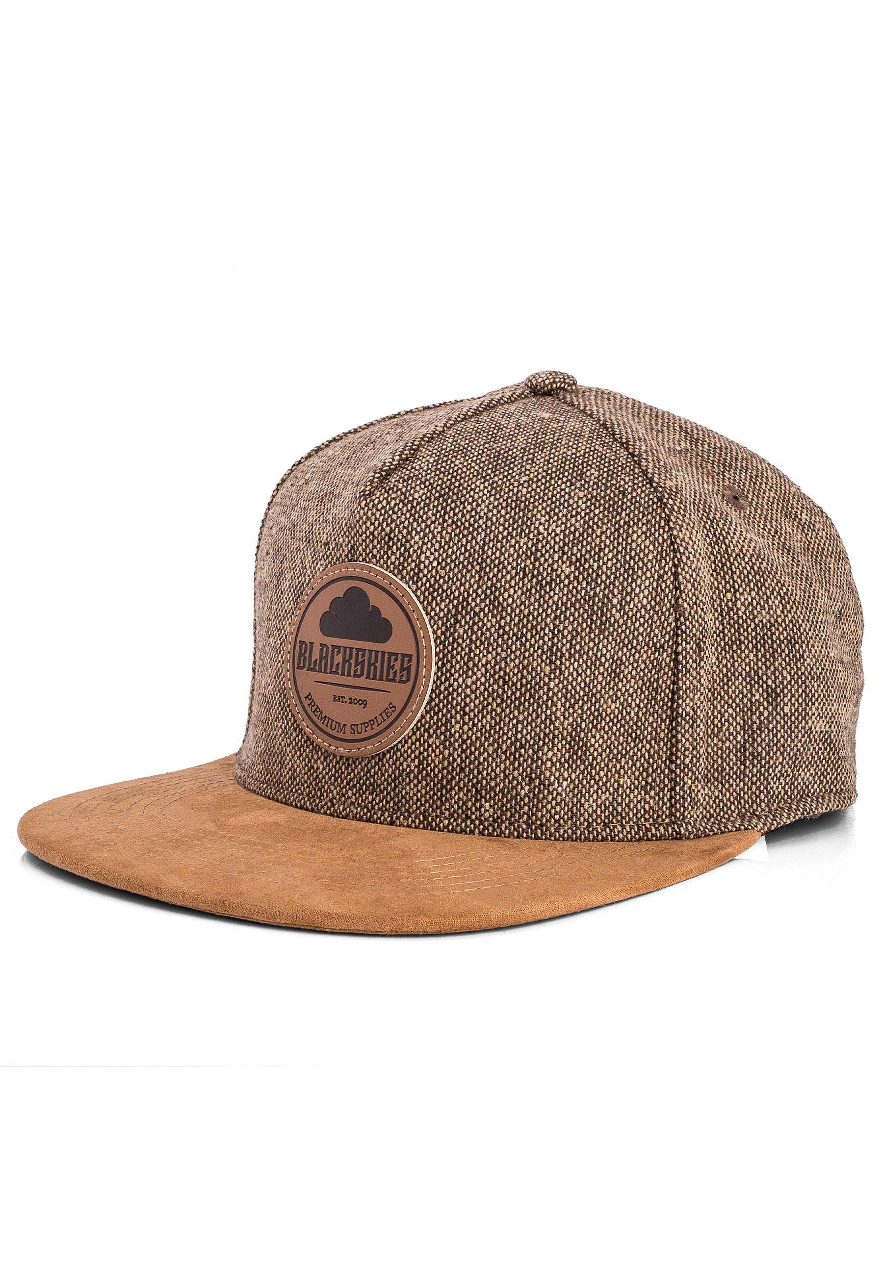 Blackskies-Pathfinder-Snapback-Cap-Brown-Melange-Beige-Suede-Baseball-Cap-Basecap-White