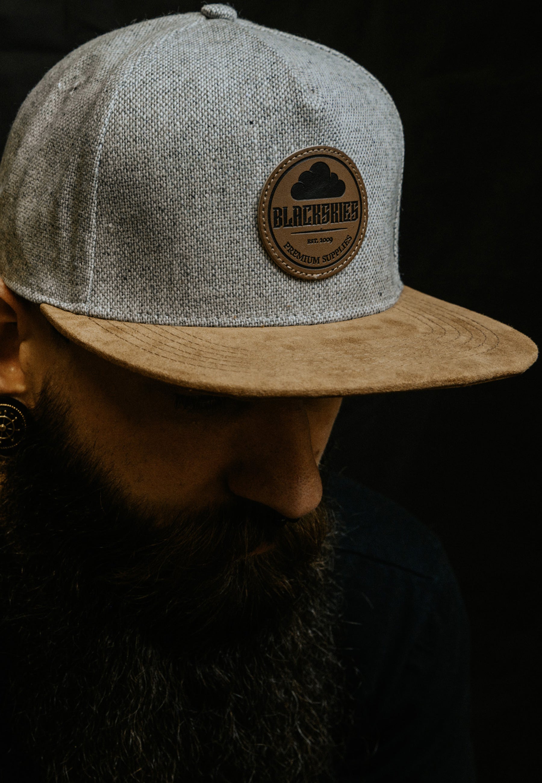Blackskies-Pathfinder-Snapback-Cap-Grey-Melange-Beige-Suede-Baseball-Cap-Basecap-Model-3