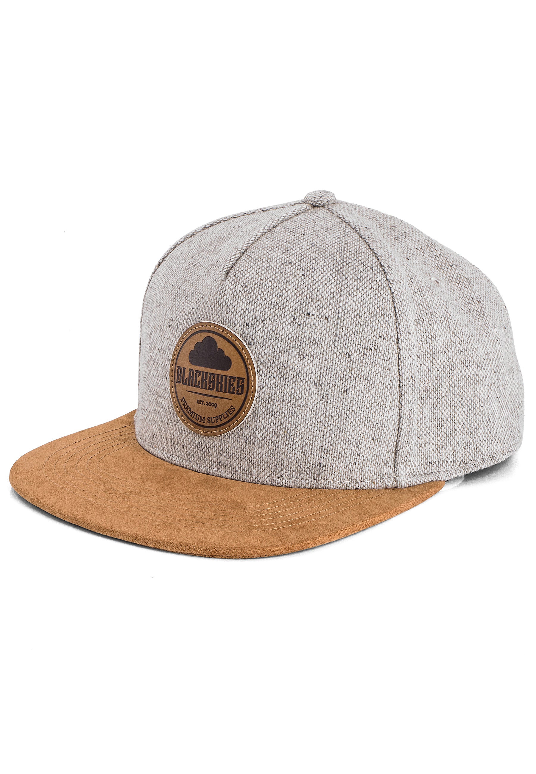 Blackskies-Pathfinder-Snapback-Cap-Grey-Melange-Beige-Suede-Baseball-Cap-Basecap-White