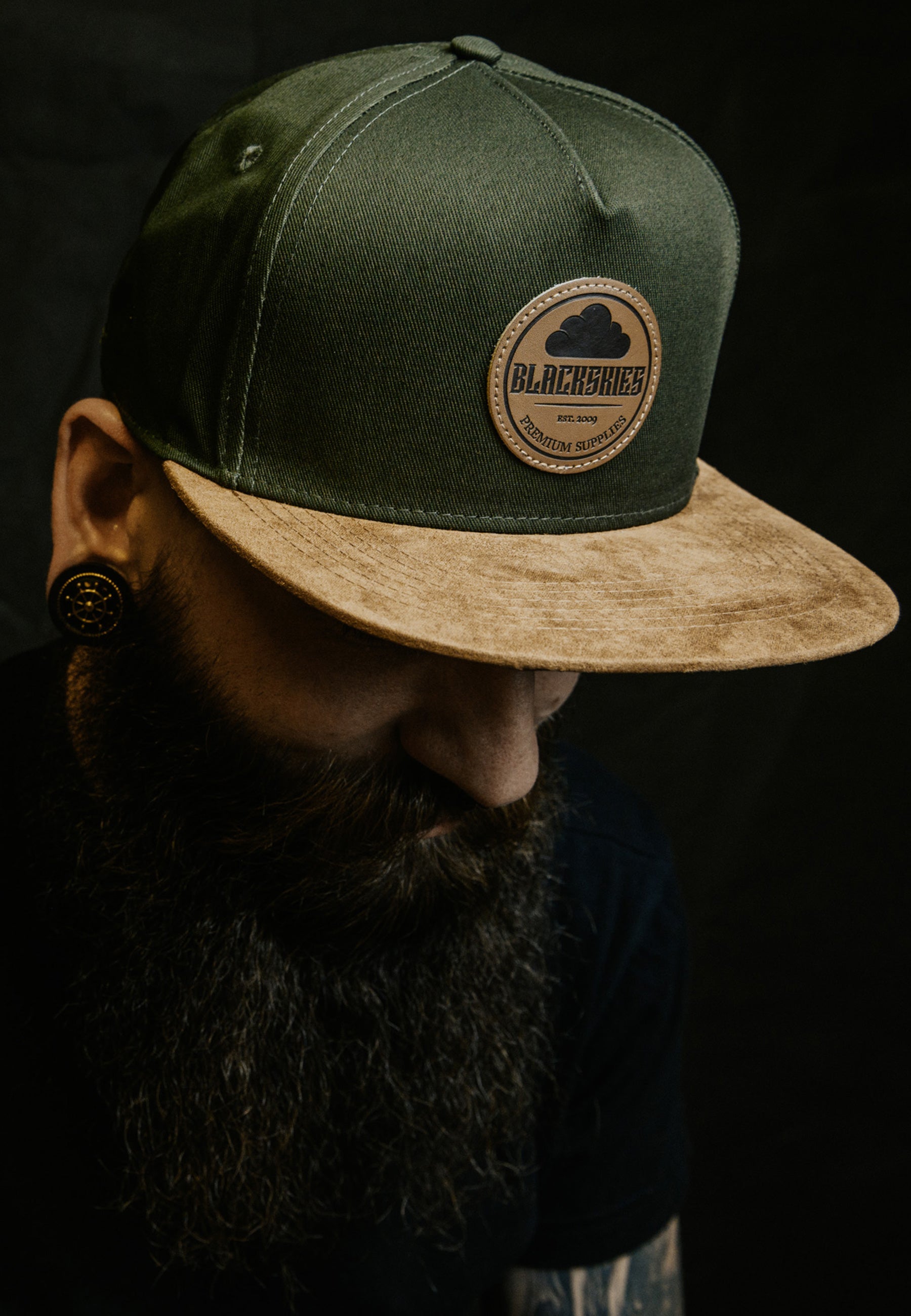 Blackskies-Pathfinder-Snapback-Cap-Olive-Beige-Model