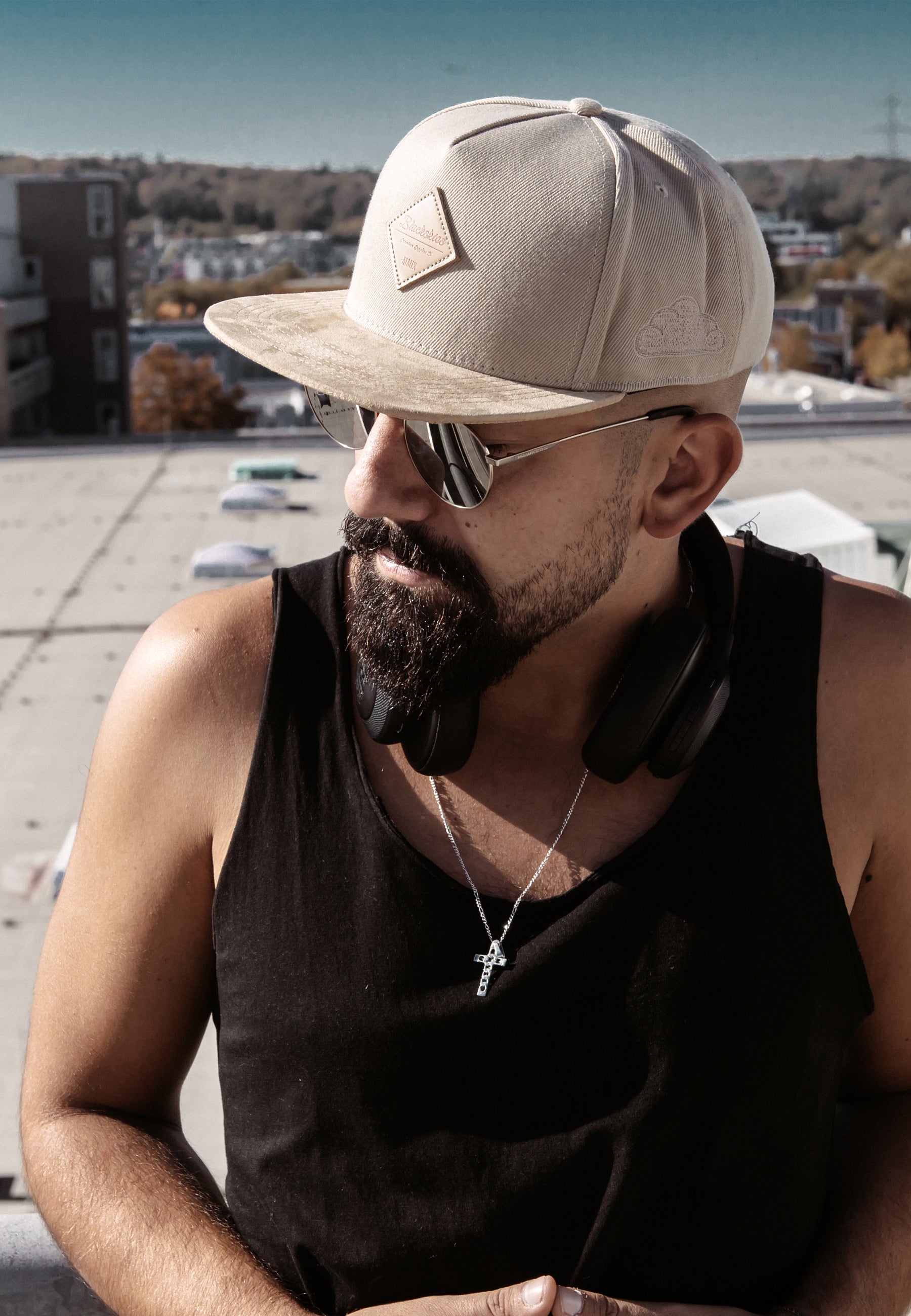 Blackskies-Port-Blair-Snapback-Cap-Beige-Model