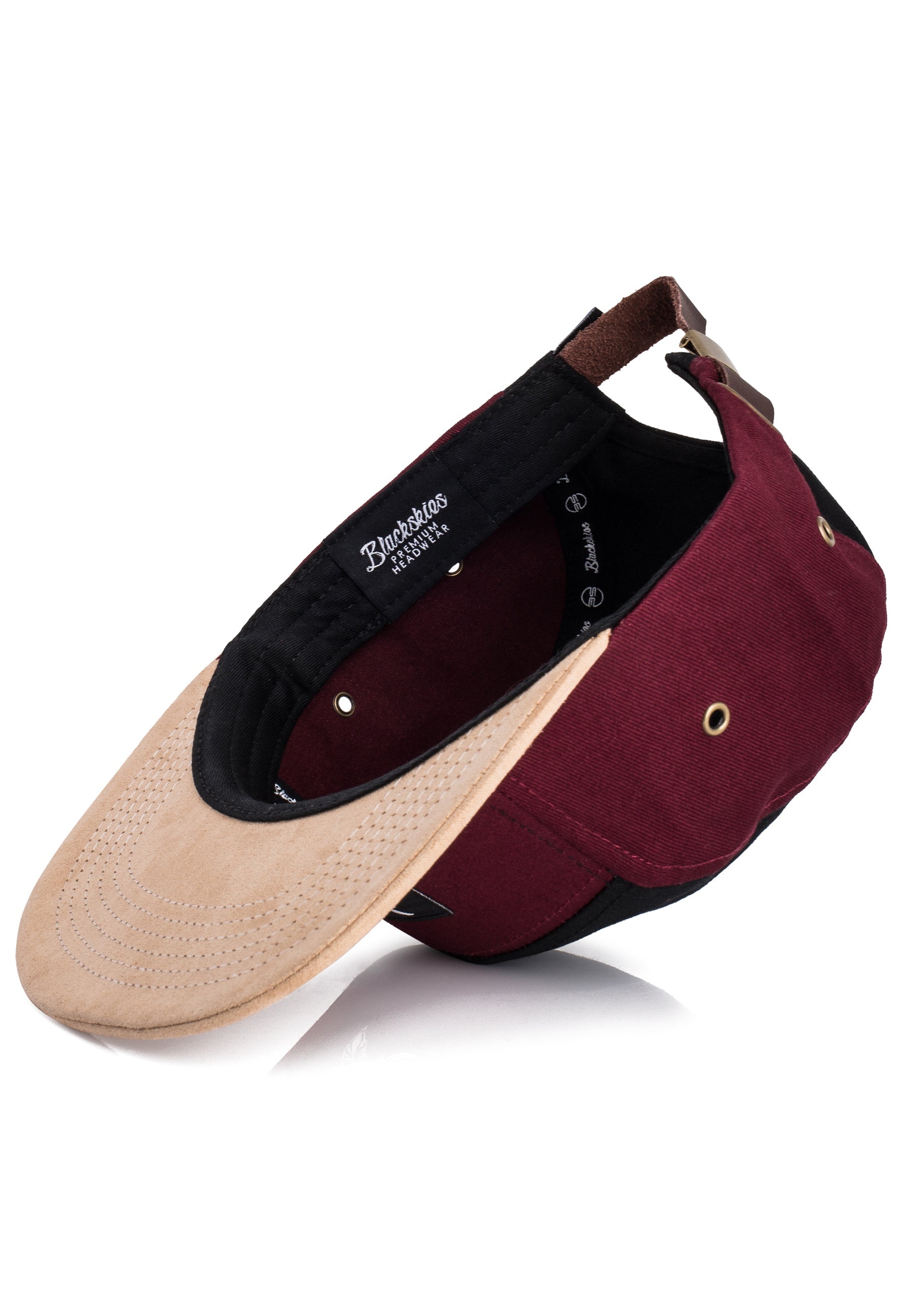 Blackskies-Port-Elizabeth-5-Panel-Hat-Maroon-Black-Suede-Side-Inside